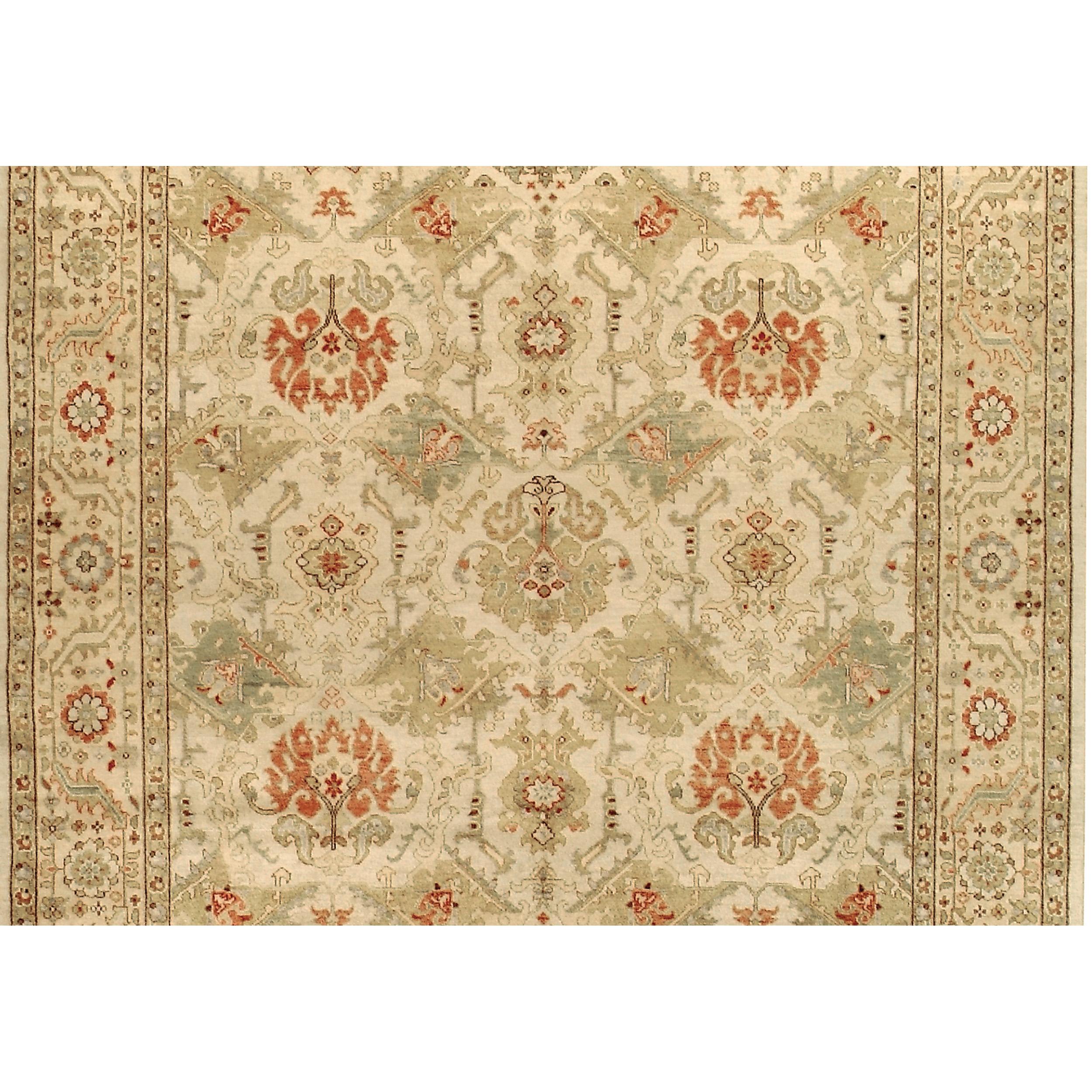 Chinese Luxury Traditional Hand-Knotted Mahal Cream and Saffron 16x28 Rug For Sale