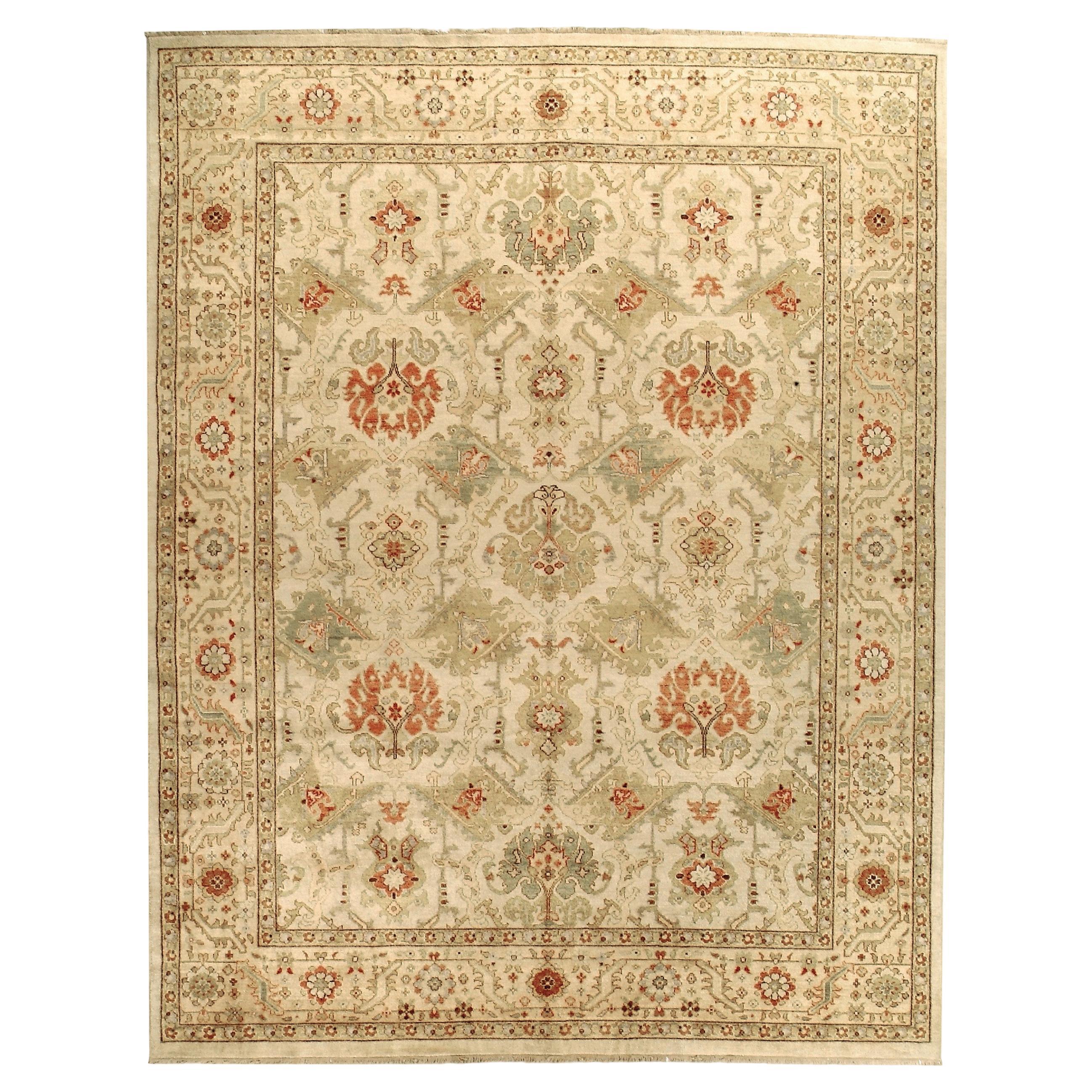 Luxury Traditional Hand-Knotted Mahal Cream and Saffron 16x28 Rug For Sale