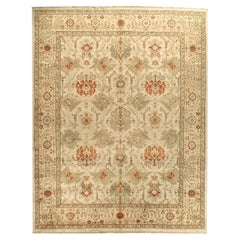 Luxury Traditional Hand-Knotted Mahal Cream and Saffron 16x28 Rug