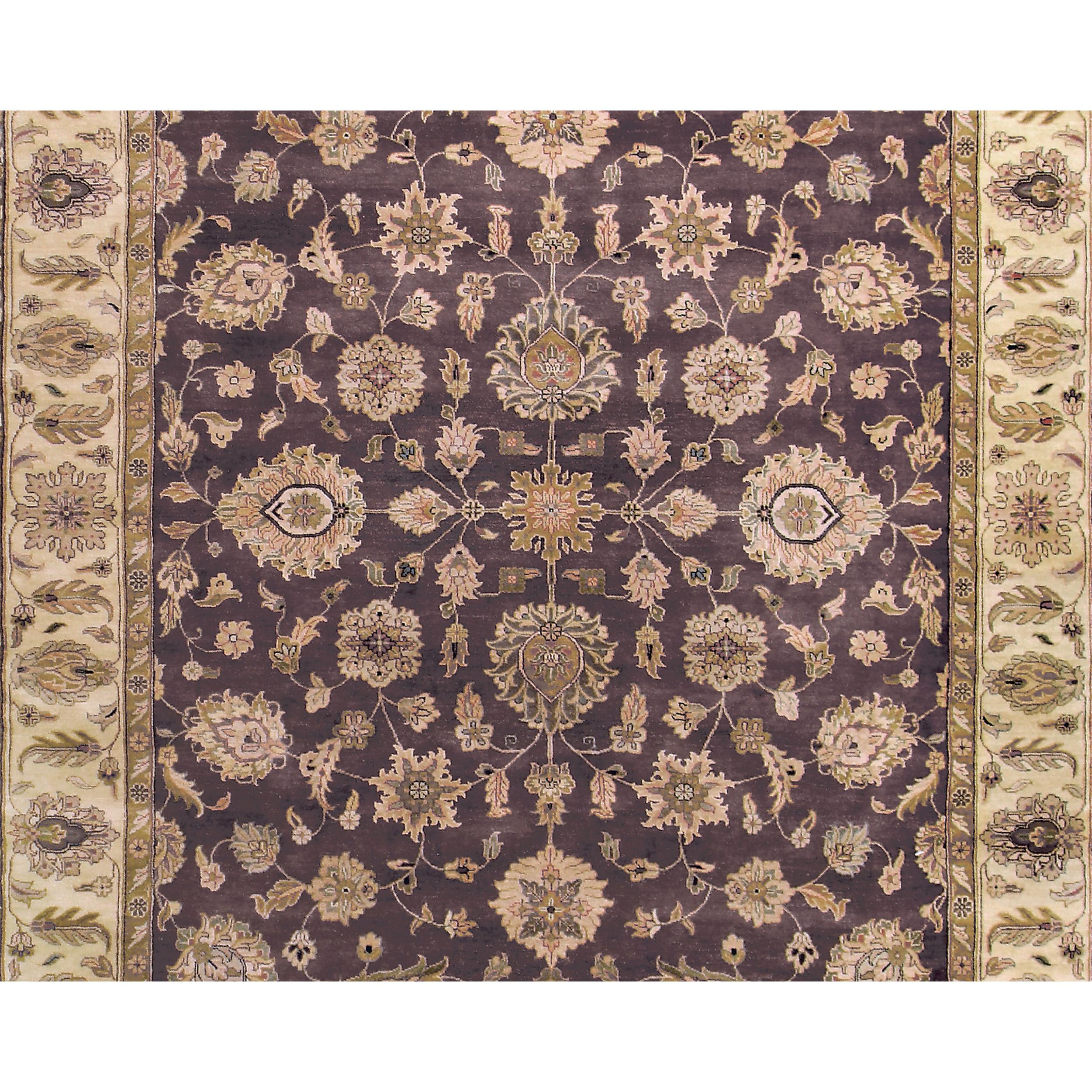 Indian Luxury Traditional Hand-Knotted Mahal Mocha and Ivory 10X14 Rug For Sale