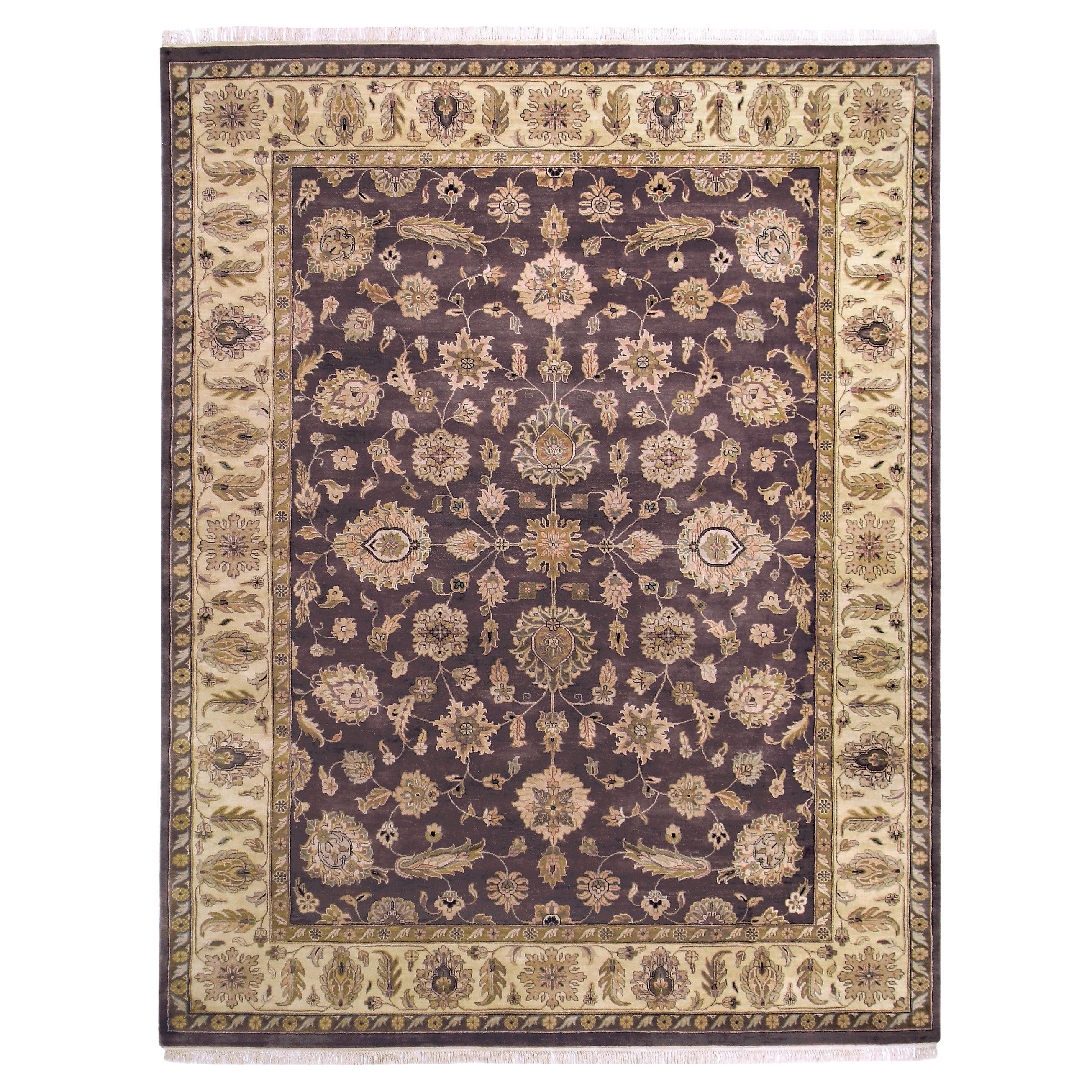 Luxury Traditional Hand-Knotted Mahal Mocha and Ivory 10X14 Rug For Sale