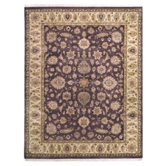 Tapis de luxe traditionnel noué à la main Mahal Mocha et ivoire 10X14