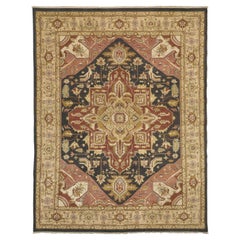 Luxury Traditional Hand-Knotted Serapi Brown and Saffron 11x18 Rug