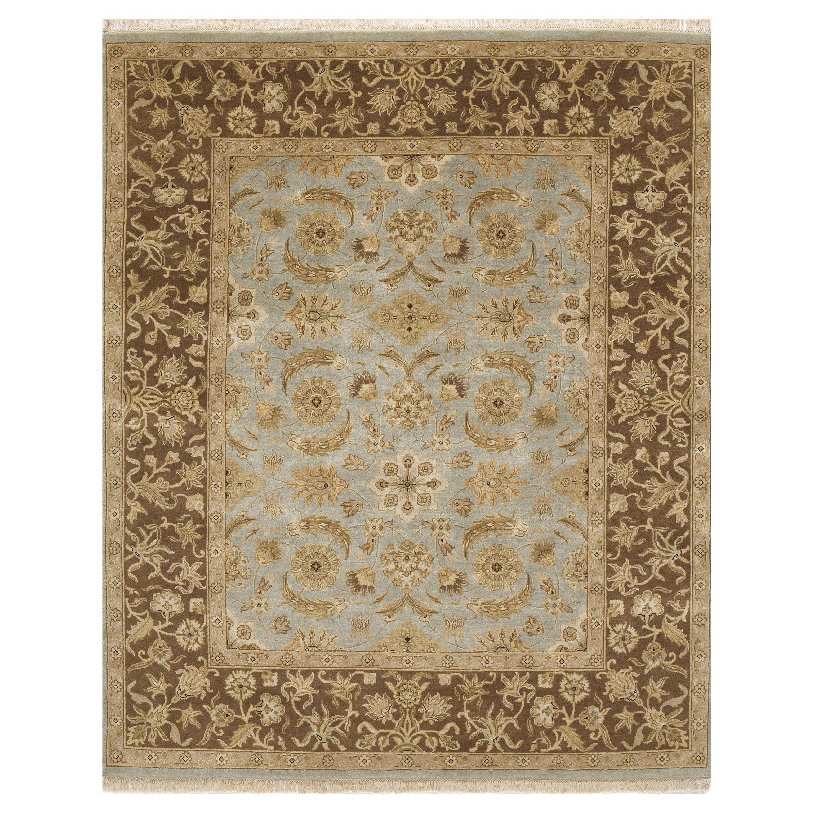 Luxury Traditional Hand-Knotted Mogul Light Blue and Brown 12x18 Rug