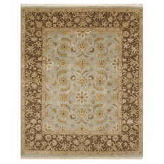 Tapis traditionnel de luxe noué à la main Mogul bleu clair et Brown 12x18