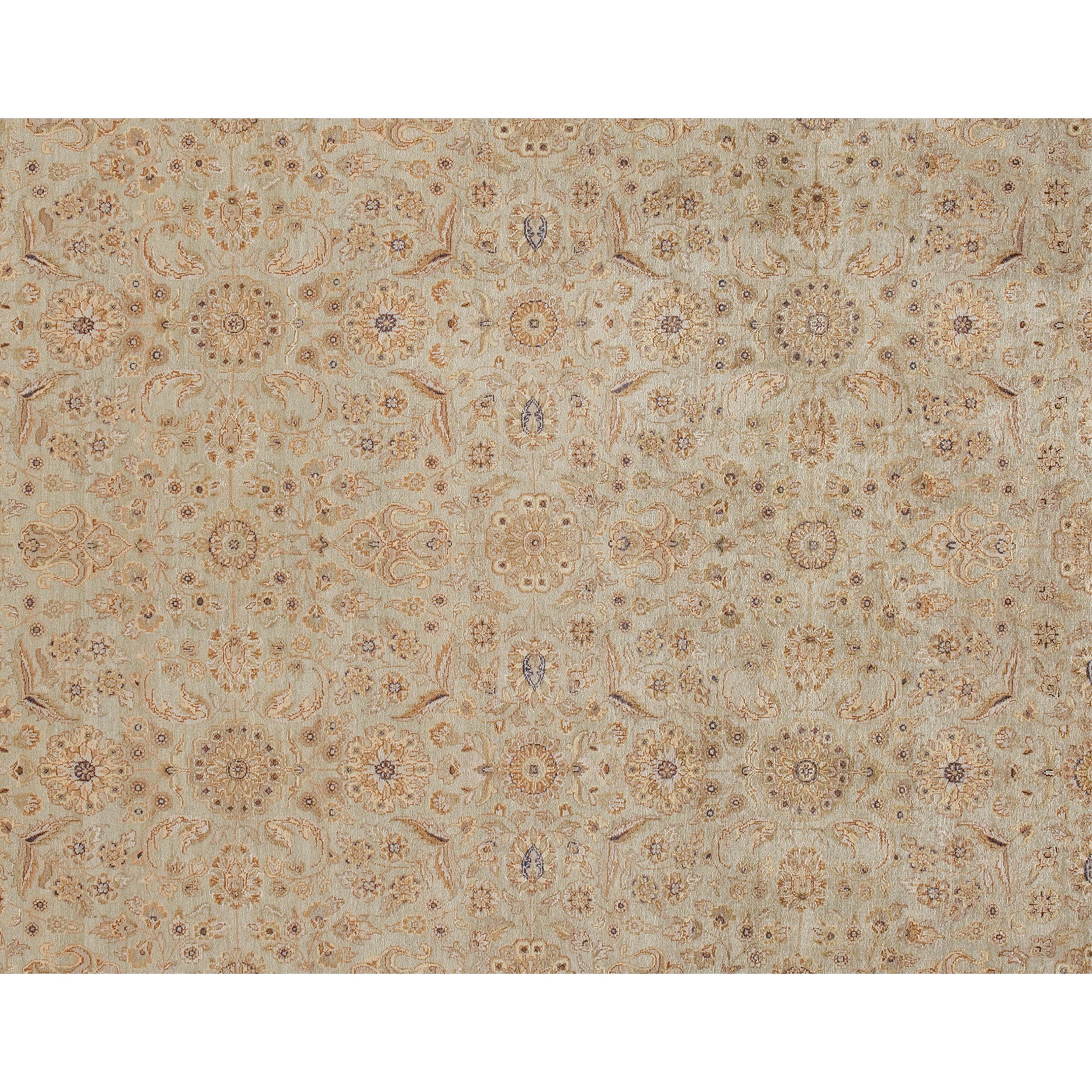 Luxuriöser traditioneller handgeknüpfter Nain Kamel- und Elfenbein-Teppich 12x18 (Agra) im Angebot
