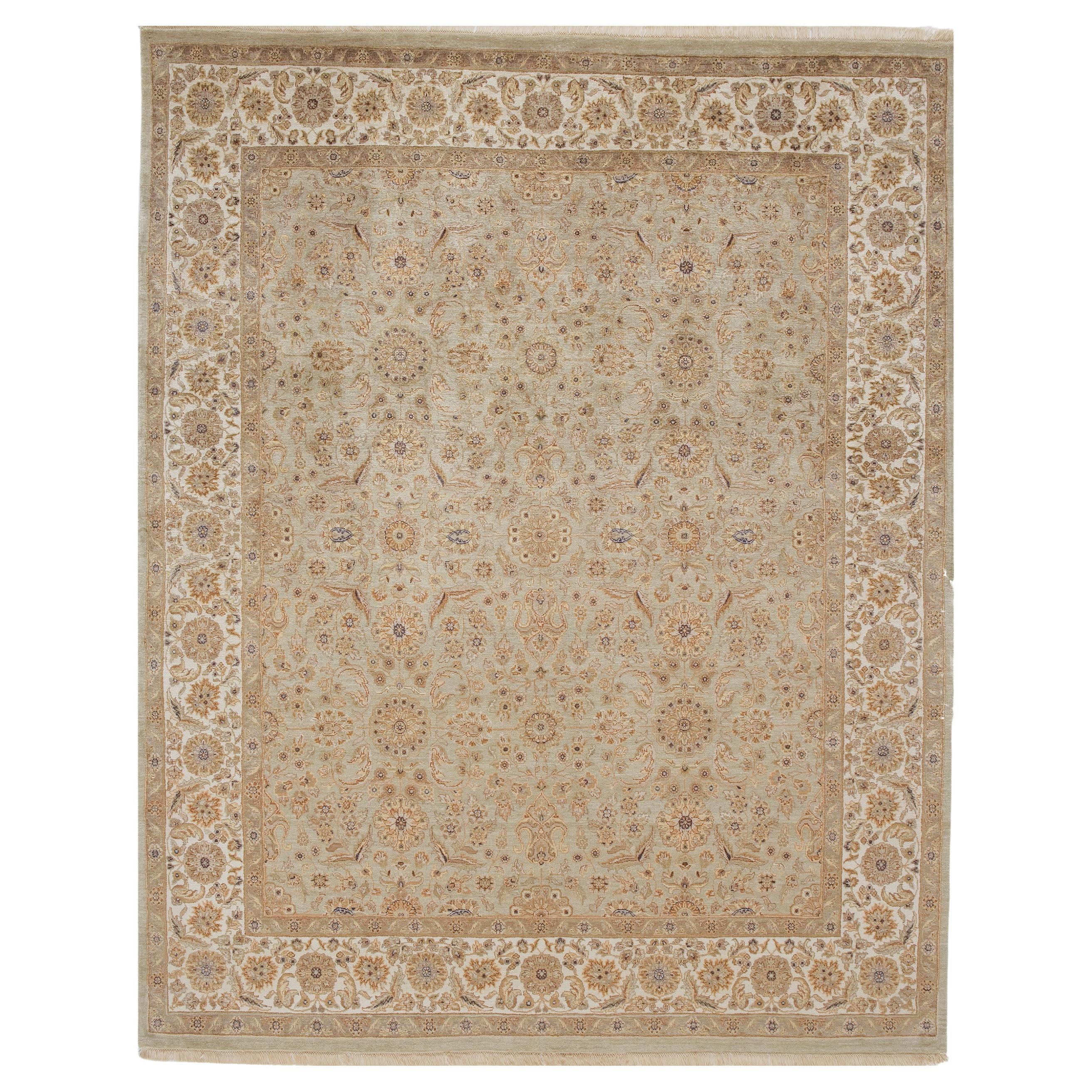 Luxury Traditional Hand-Knotted Nain Camel and Ivory 12x18 Rug For Sale