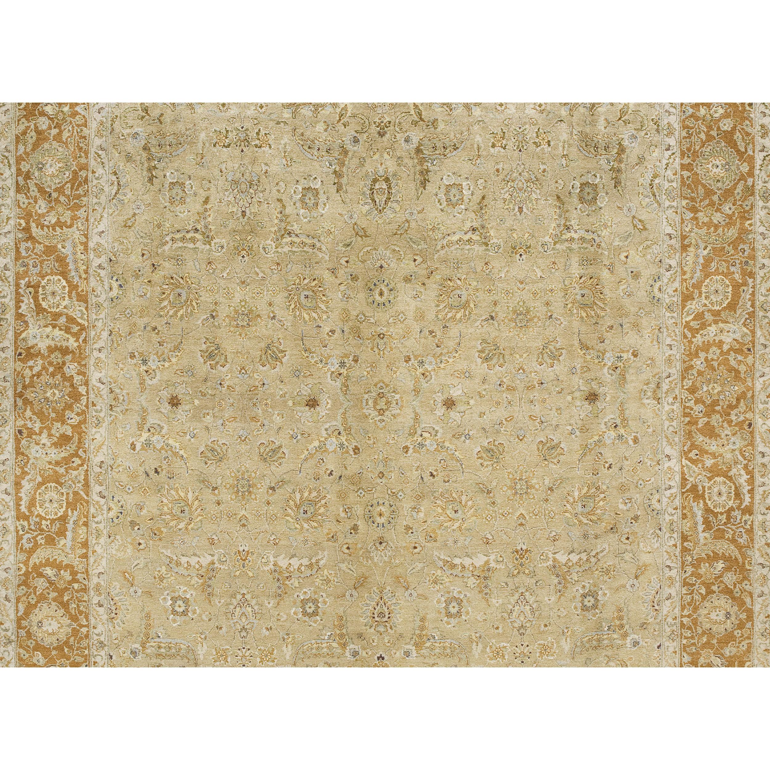 Indian Luxury Traditional Hand-Knotted Nain Gold and Rust 10x14 Rug For Sale