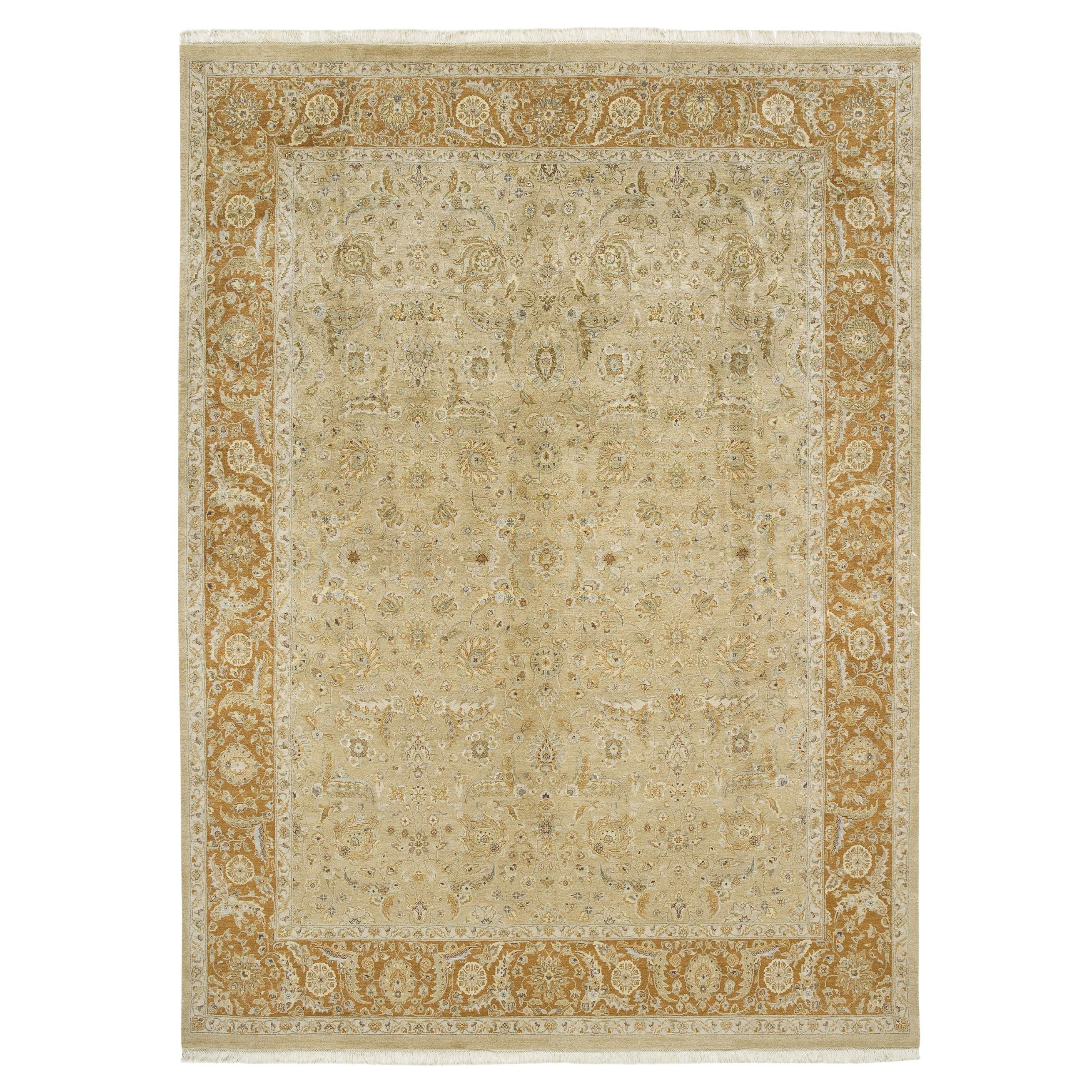 Luxury Traditional Hand-Knotted Nain Gold and Rust 10x14 Rug For Sale