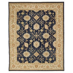 Luxuriöser traditioneller handgeknüpfter Teppich Navy/Elfenbein 11x18