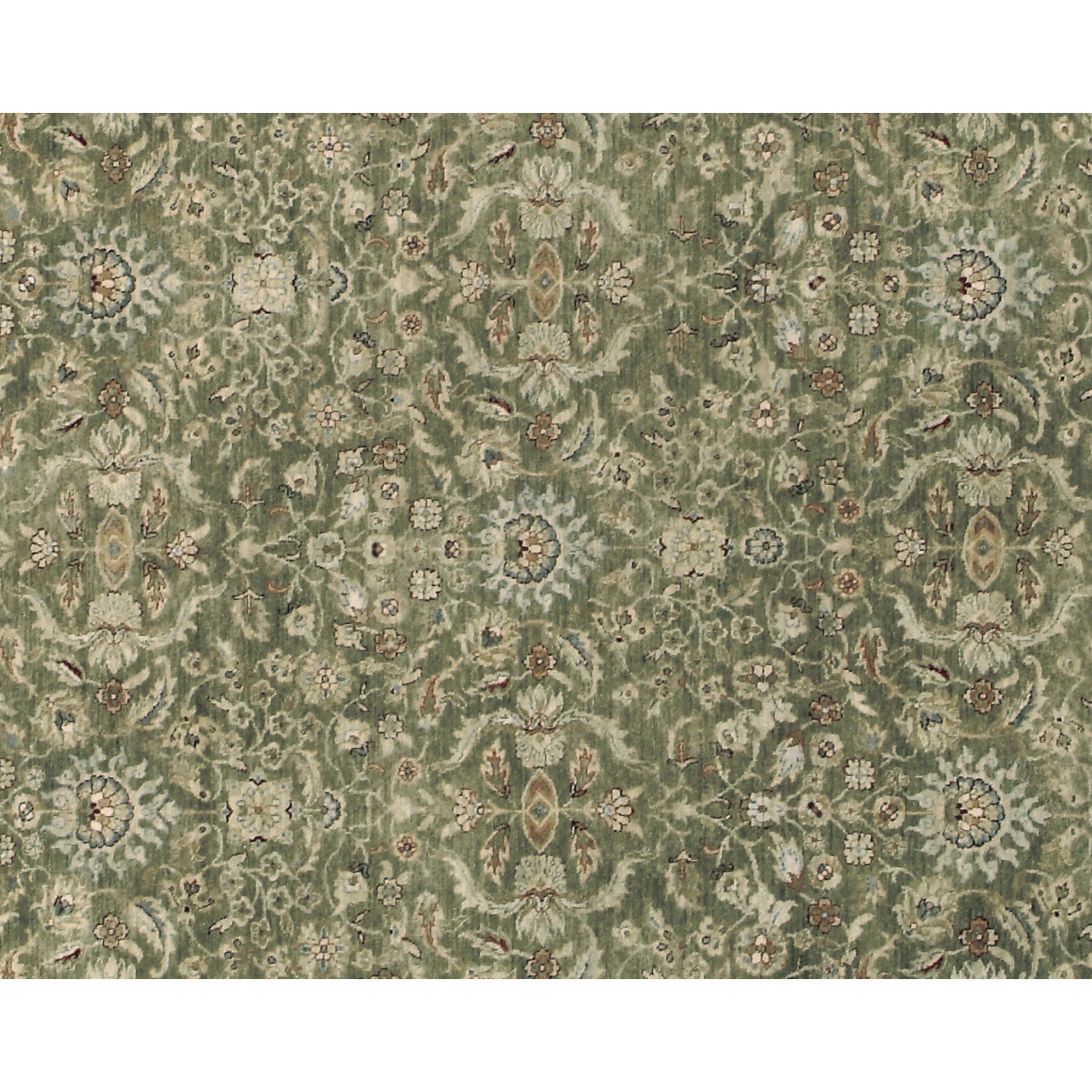 Agra Luxury Traditional Hand-Knotted Olive/Ivory 12x24 Rug For Sale