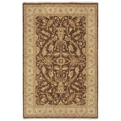 Tappeto tradizionale di lusso annodato a mano Oushak marrone e beige 14x24