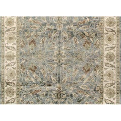 Lujosa Alfombra Tradicional Anudada a Mano Oushak Azul Claro y Crema 14X24