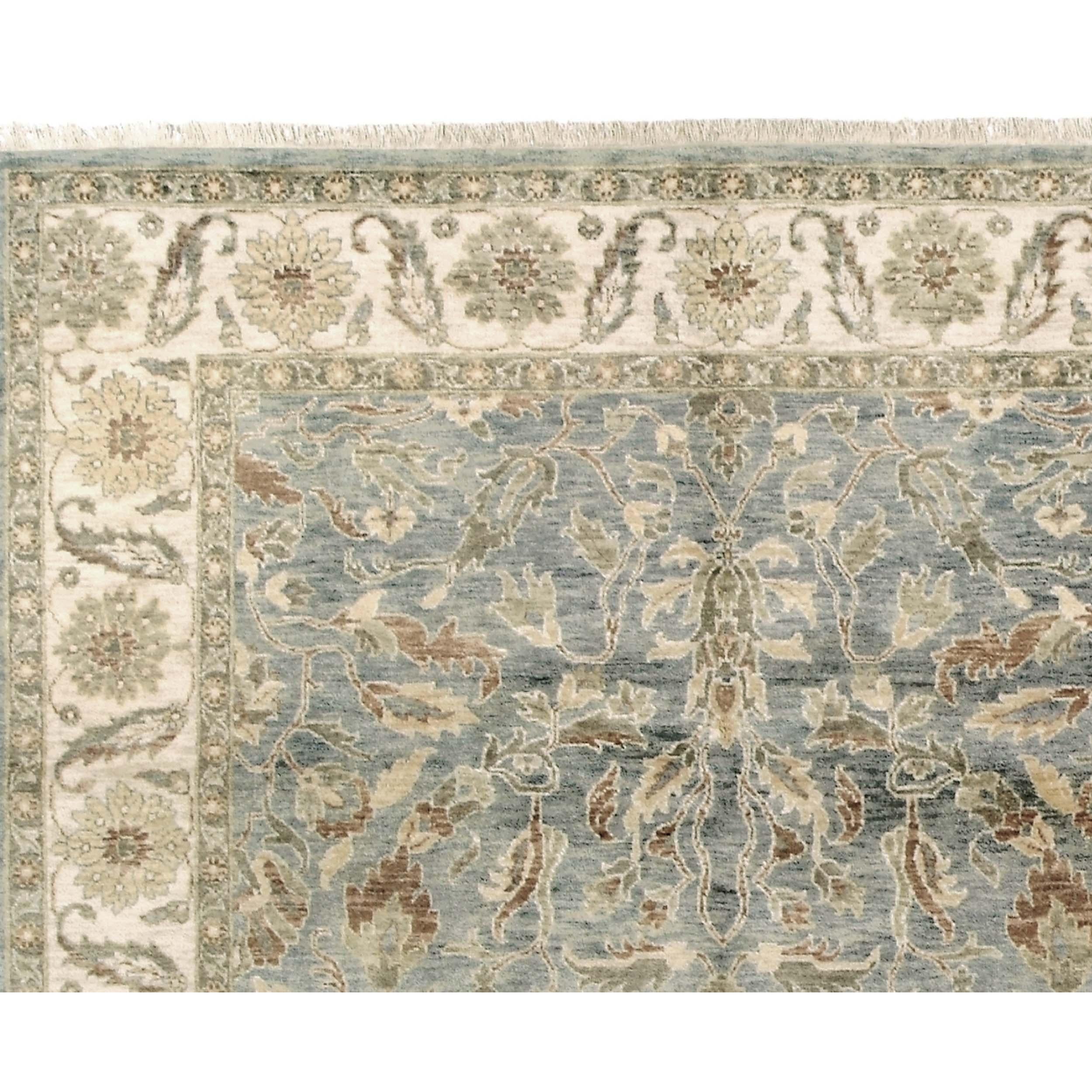 Indian Luxury Traditional Hand-Knotted Oushak Light Blue & Cream 14X24 Rug For Sale