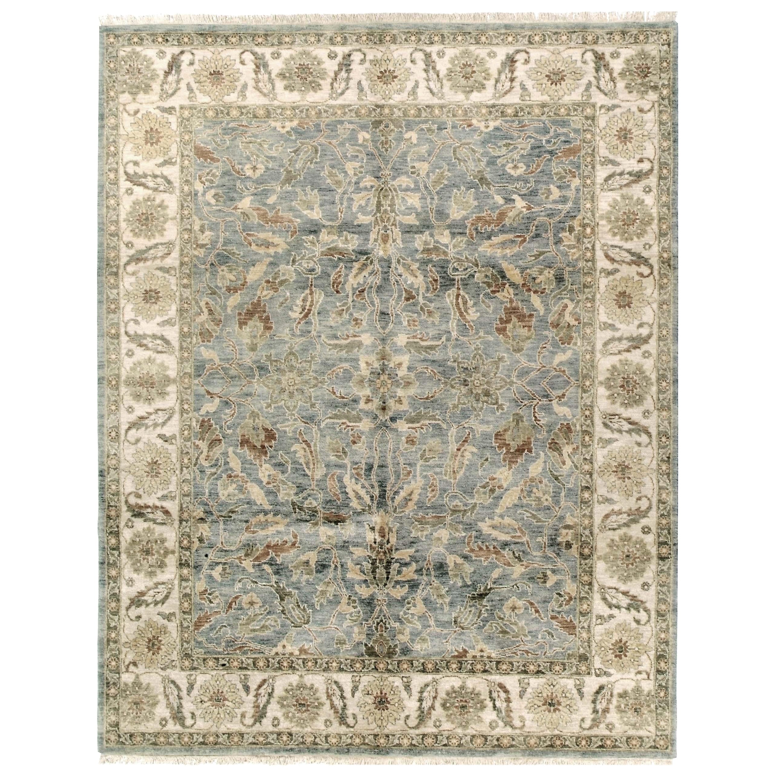 Tapis traditionnel noué à la main Oushak bleu clair et crème 14X24 en vente