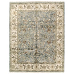 Tappeto tradizionale di lusso annodato a mano Oushak Light Blue & Cream 14X24