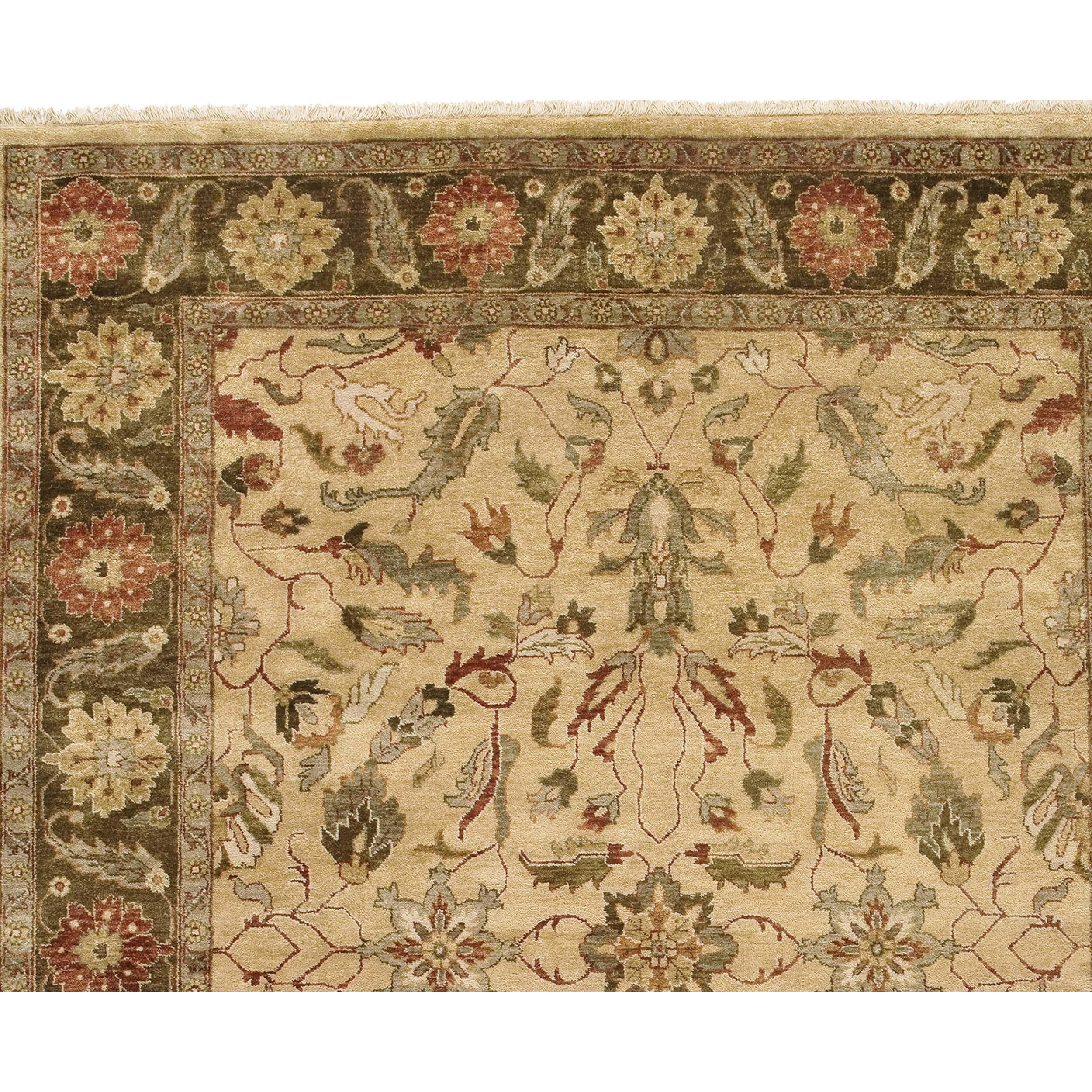 Indian Luxury Traditional Hand-Knotted Oushak Light Gold & Mocha 14X24 Rug For Sale