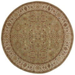 Luxury Traditional Hand-Knotted Oushak Pistachio & Ivory 12x12 Round Rug