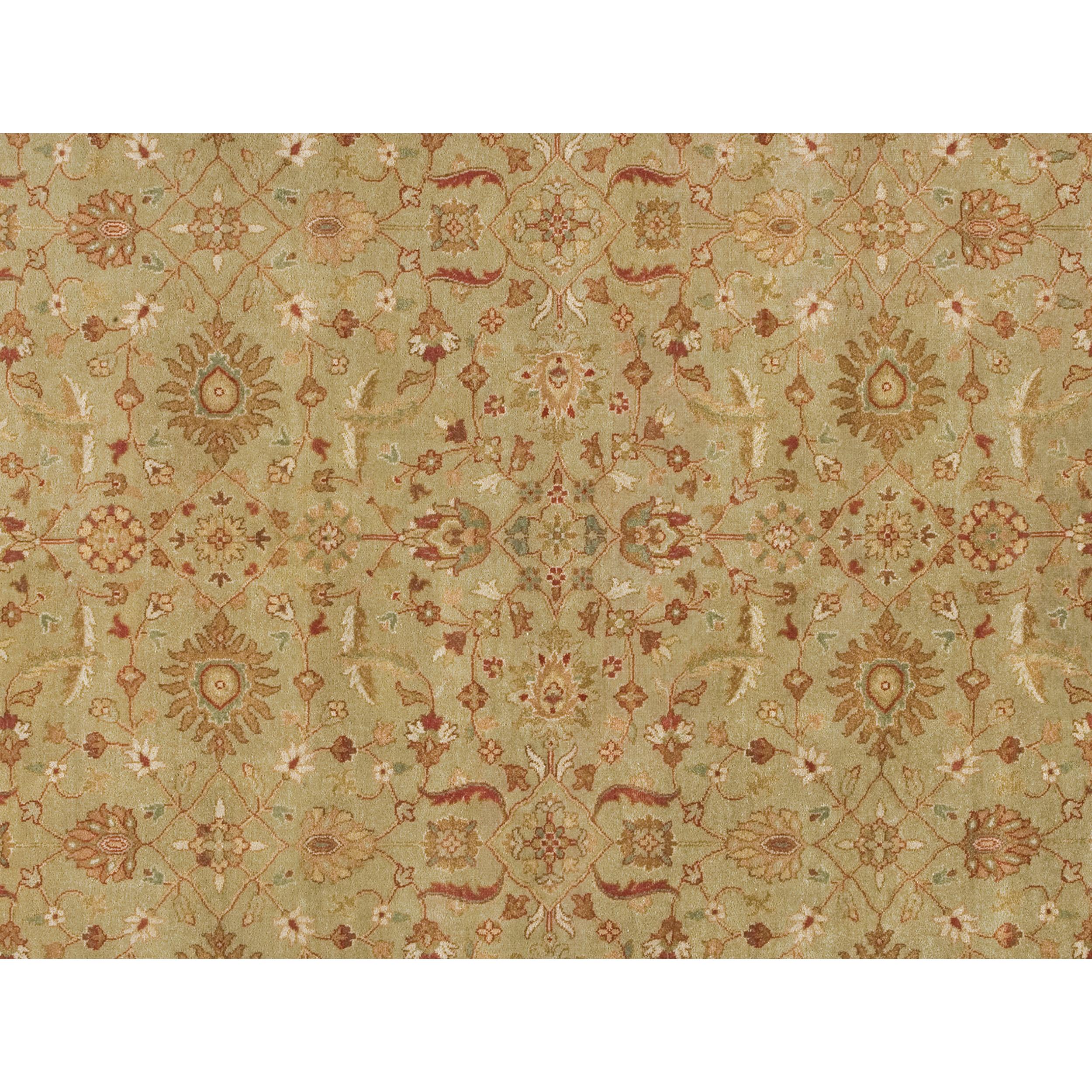 Indian Luxury Traditional Hand-Knotted Oushak Pistachio & Ivory 12x22 Rug  For Sale