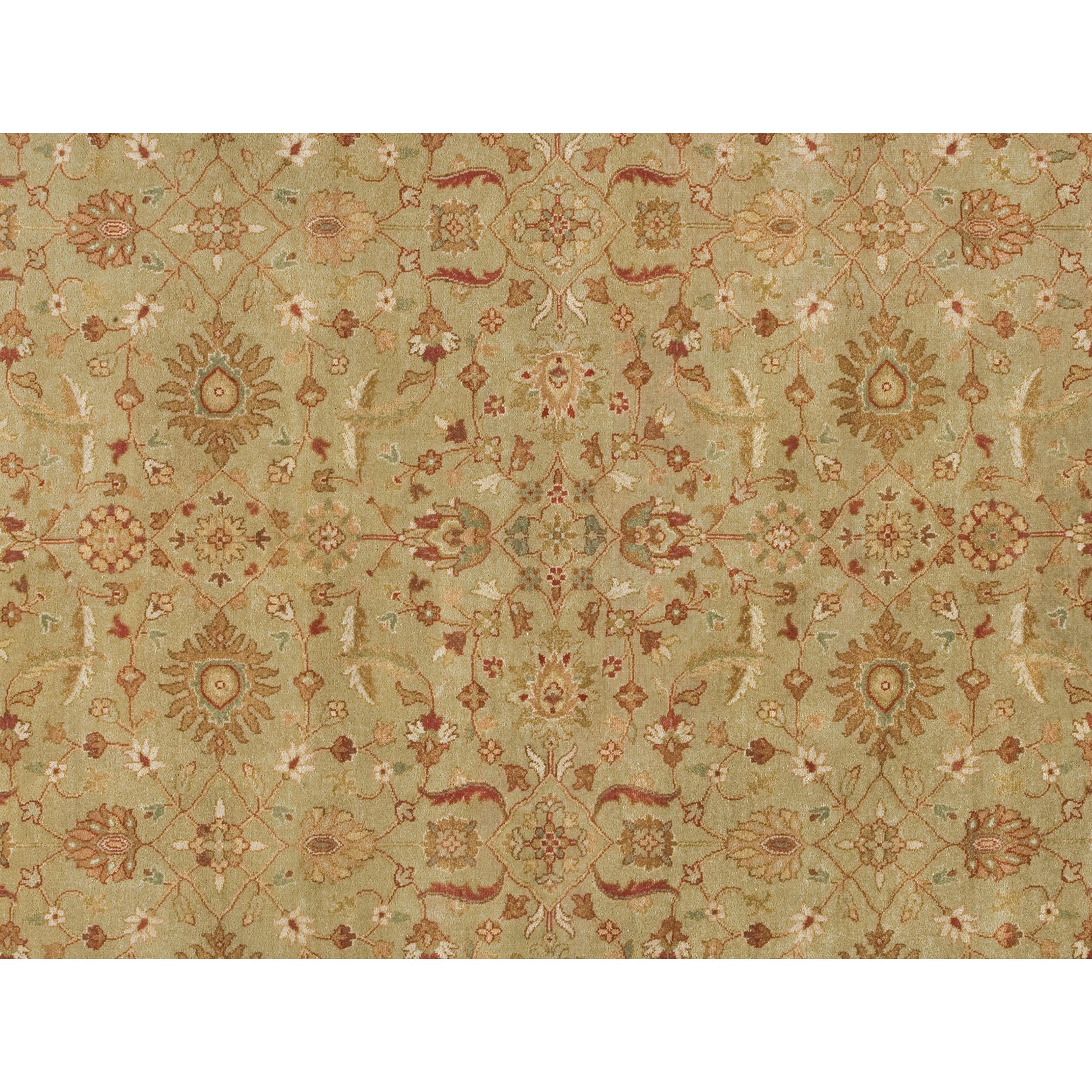 Lujosa Alfombra Tradicional Anudada a Mano Oushak Pistacho y Marfil 12x22 Indio en venta