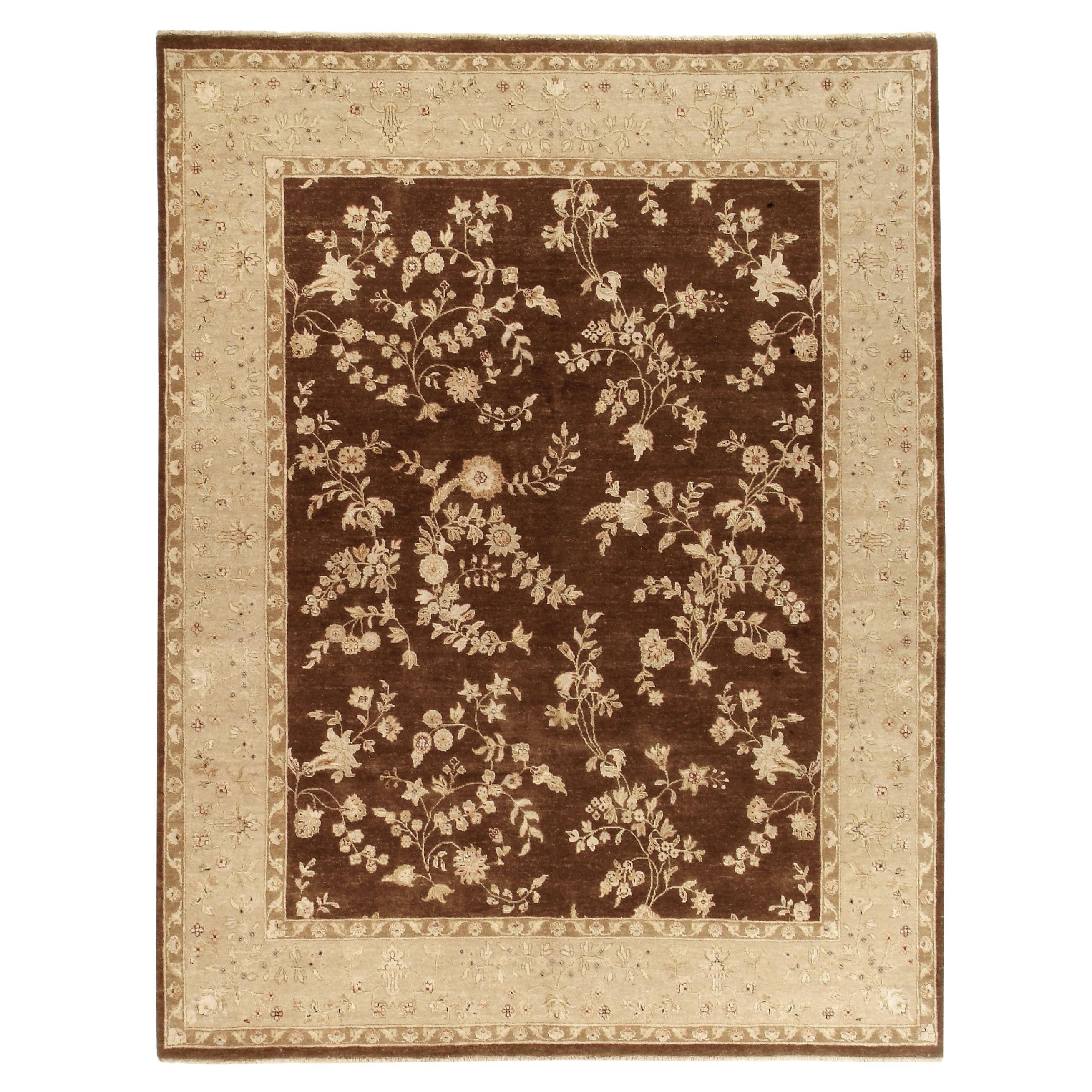 Luxury Traditional Hand-Knotted Oxford Brown & Beige 12X24 Rug For Sale
