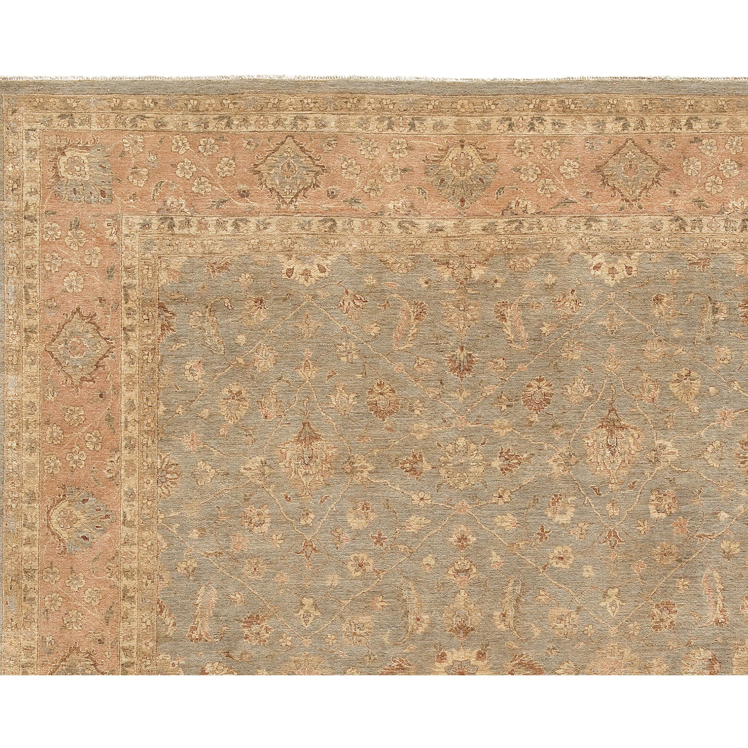 Luxury Traditional Hand-Knotted Polonaise Silver and Coral 12x18 Rug In New Condition For Sale In Secaucus, NJ