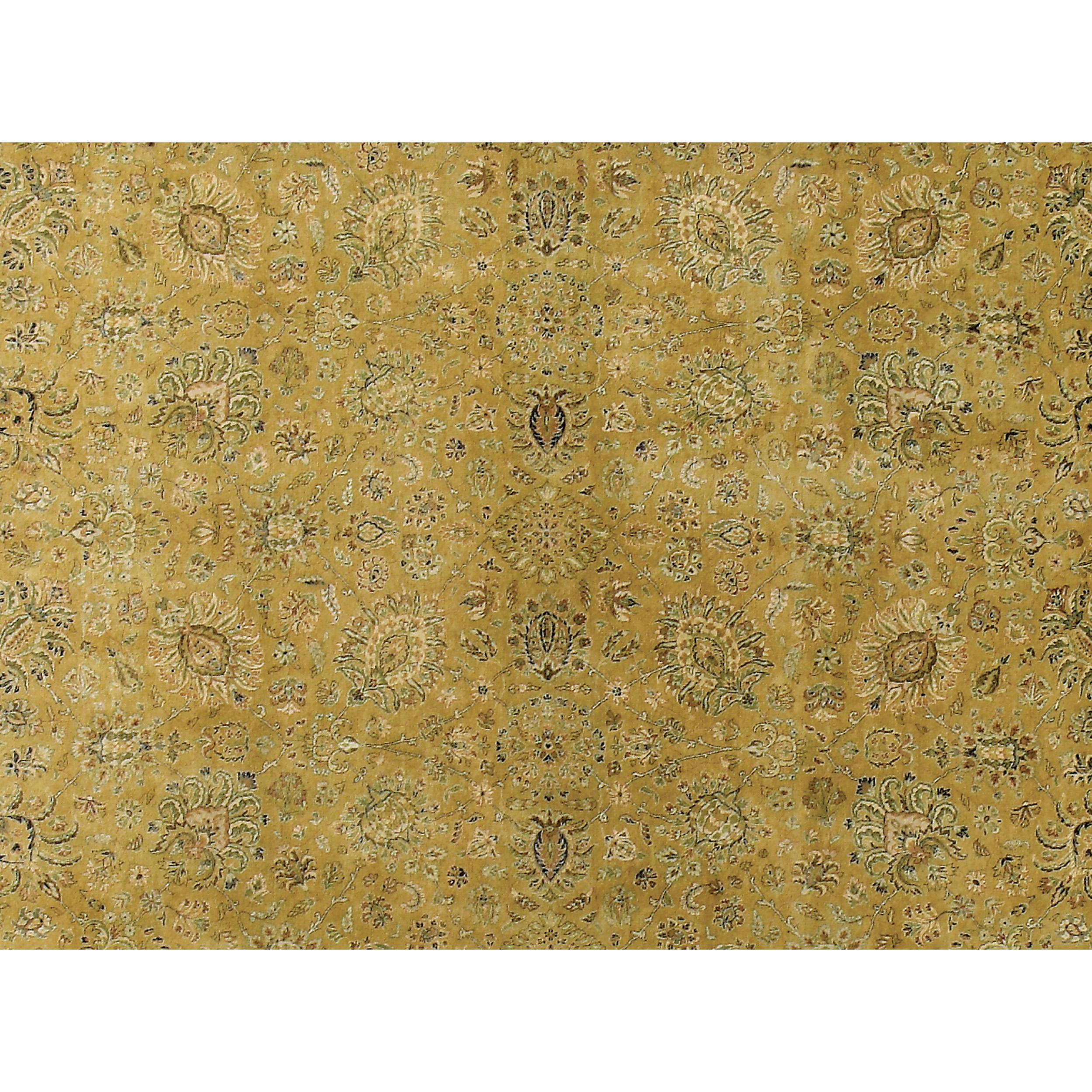 Agra Luxury Traditional Hand-Knotted Reatta Gold and Cream 10x14 Rug For Sale