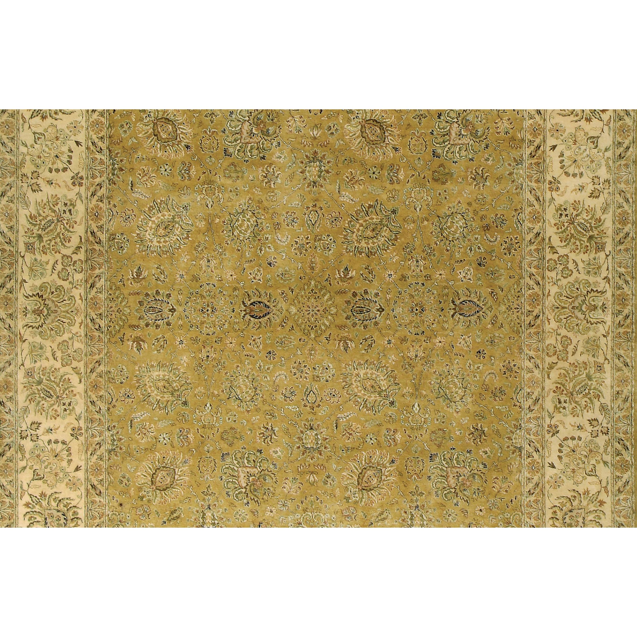 Pakistani Luxury Traditional Hand-Knotted Reatta Gold and Cream 10x14 Rug For Sale