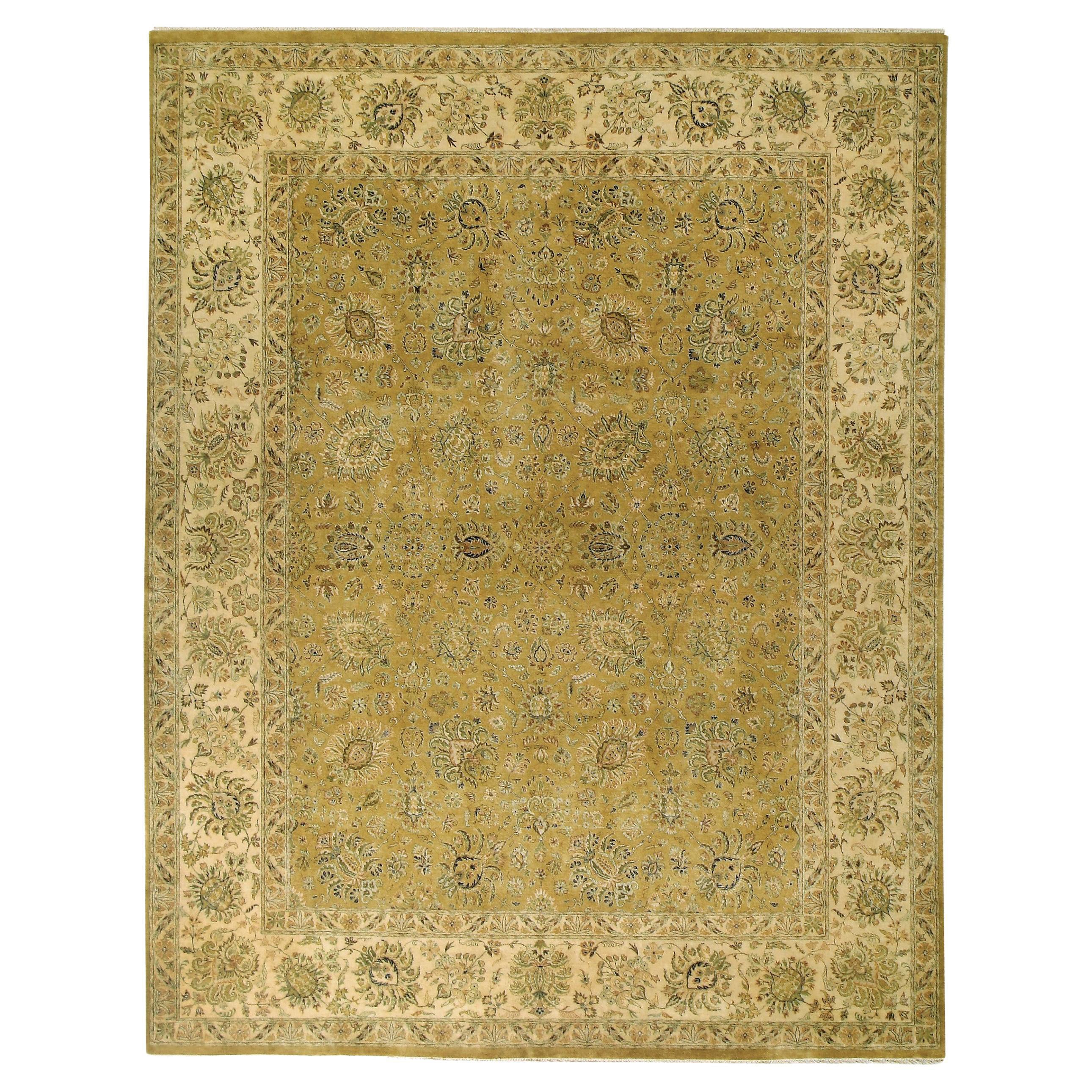 Tapis traditionnel de luxe noué à la main Reatta or et crème 10x14