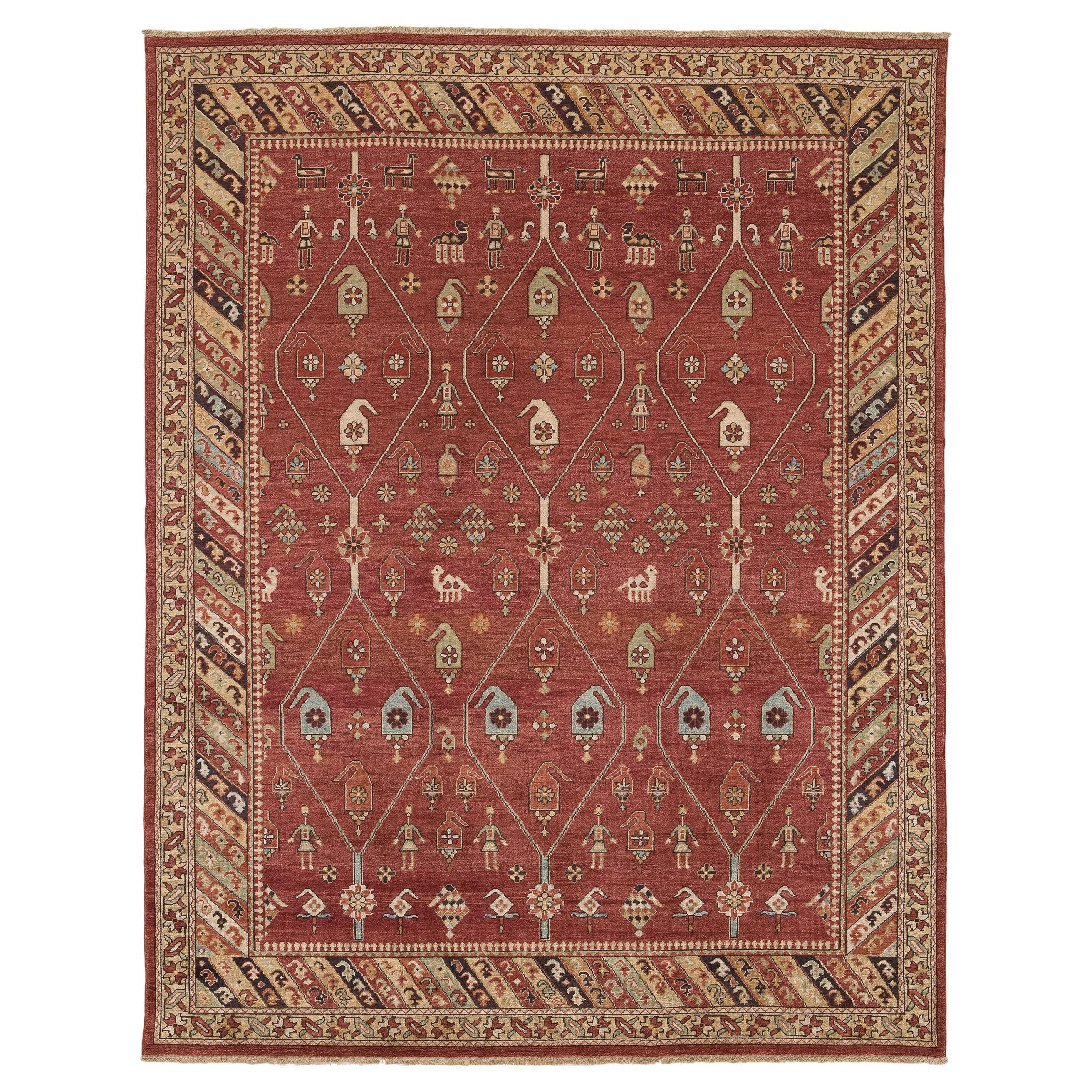 Luxury Traditional Hand-Knotted Red/Brown 11x18 Rug