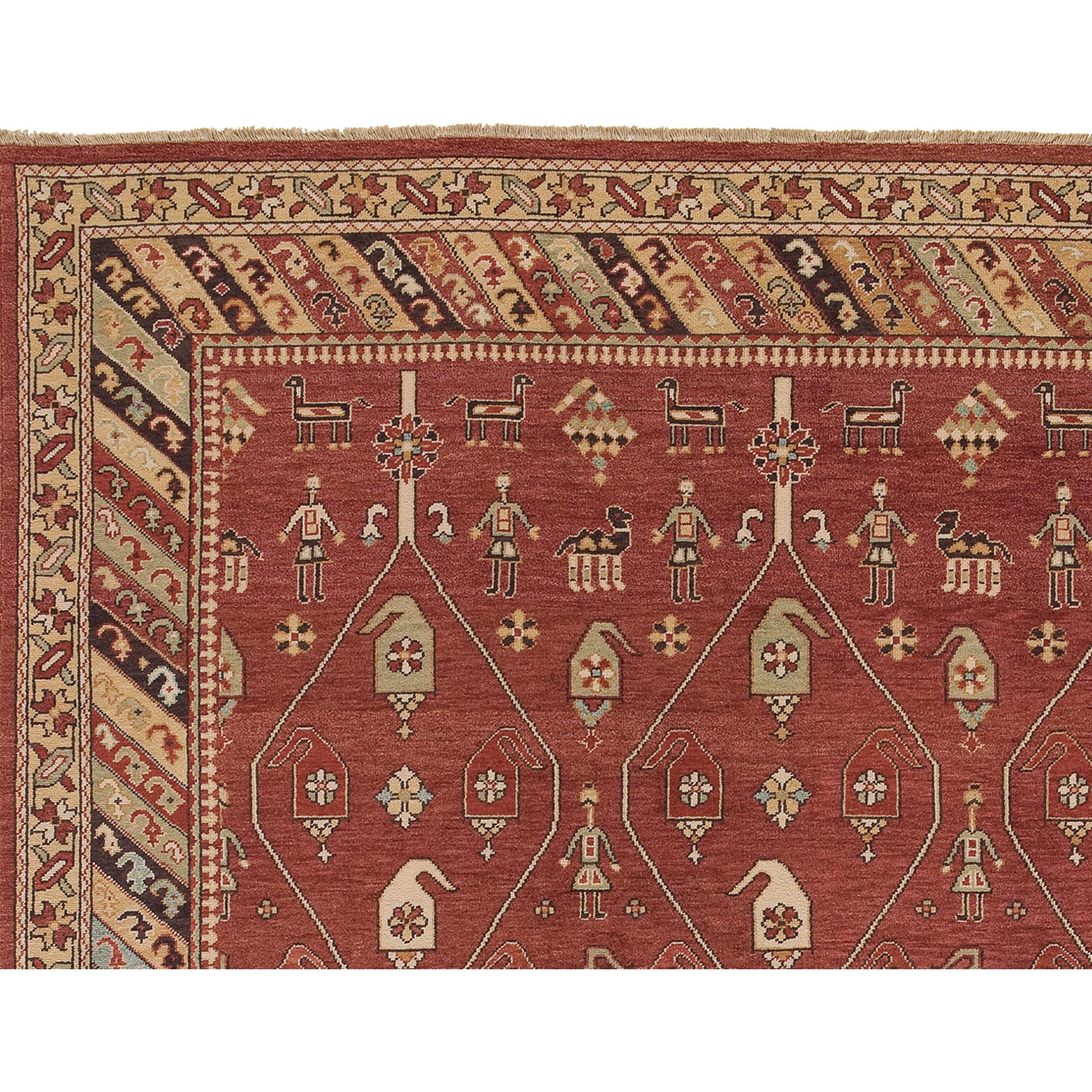 A luxurious traditional hand-knotted rug, which has been meticulously crafted, is made from the finest wool. This rug transcends its utilitarian purpose, becoming a work of art that delights the senses and harmonizes perfectly with a variety of home