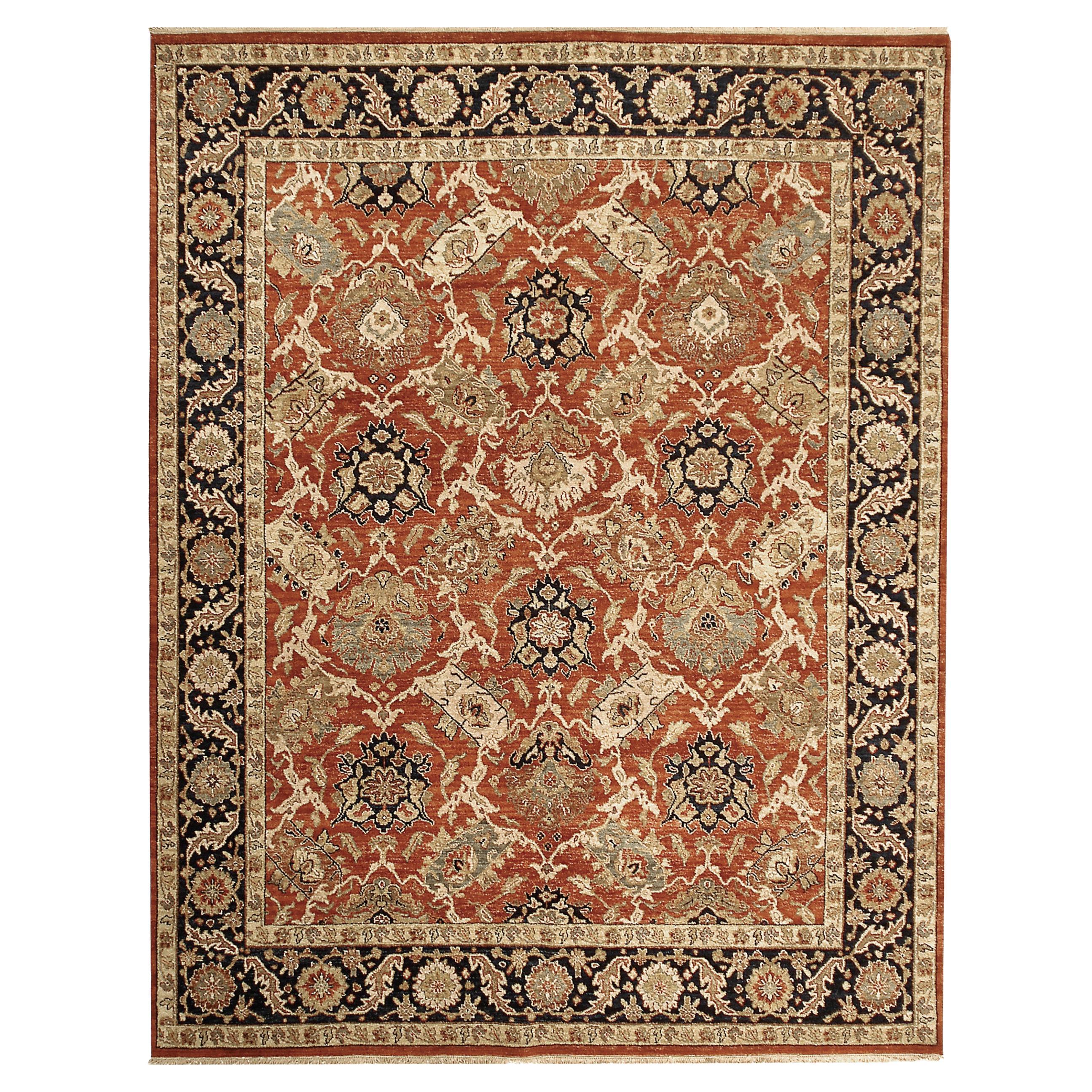 Luxury Traditional Hand-Knotted Rust/Navy 12x24 Rug For Sale