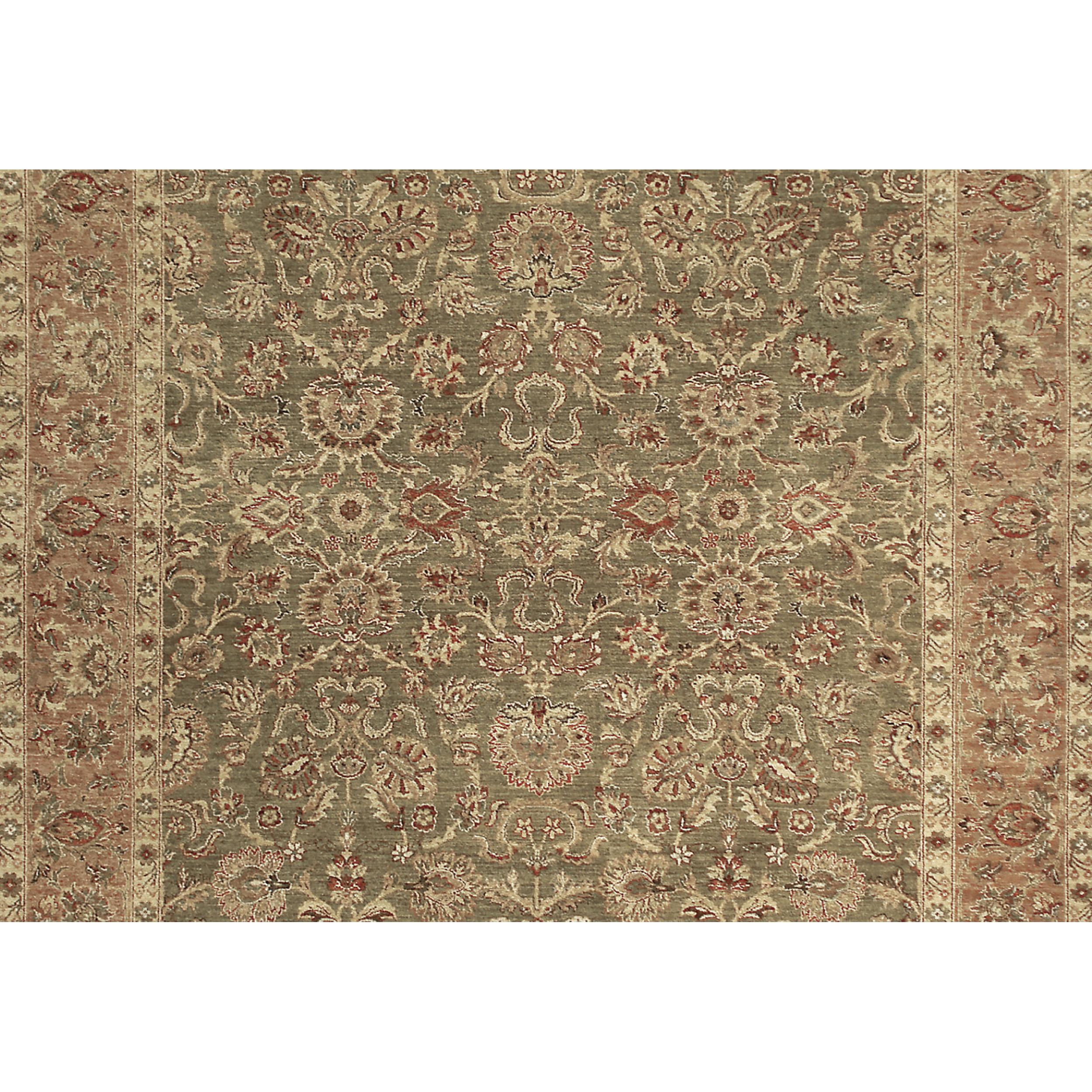 Indian Luxury Traditional Hand-Knotted Sage/Pink 12X24 Rug For Sale