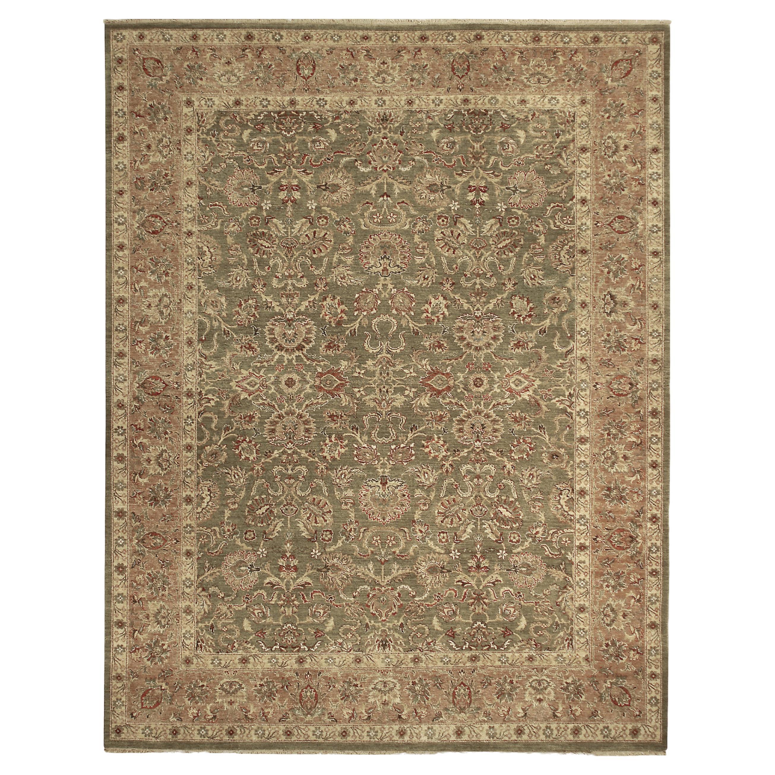 Luxury Traditional Hand-Knotted Sage/Pink 12X24 Rug For Sale