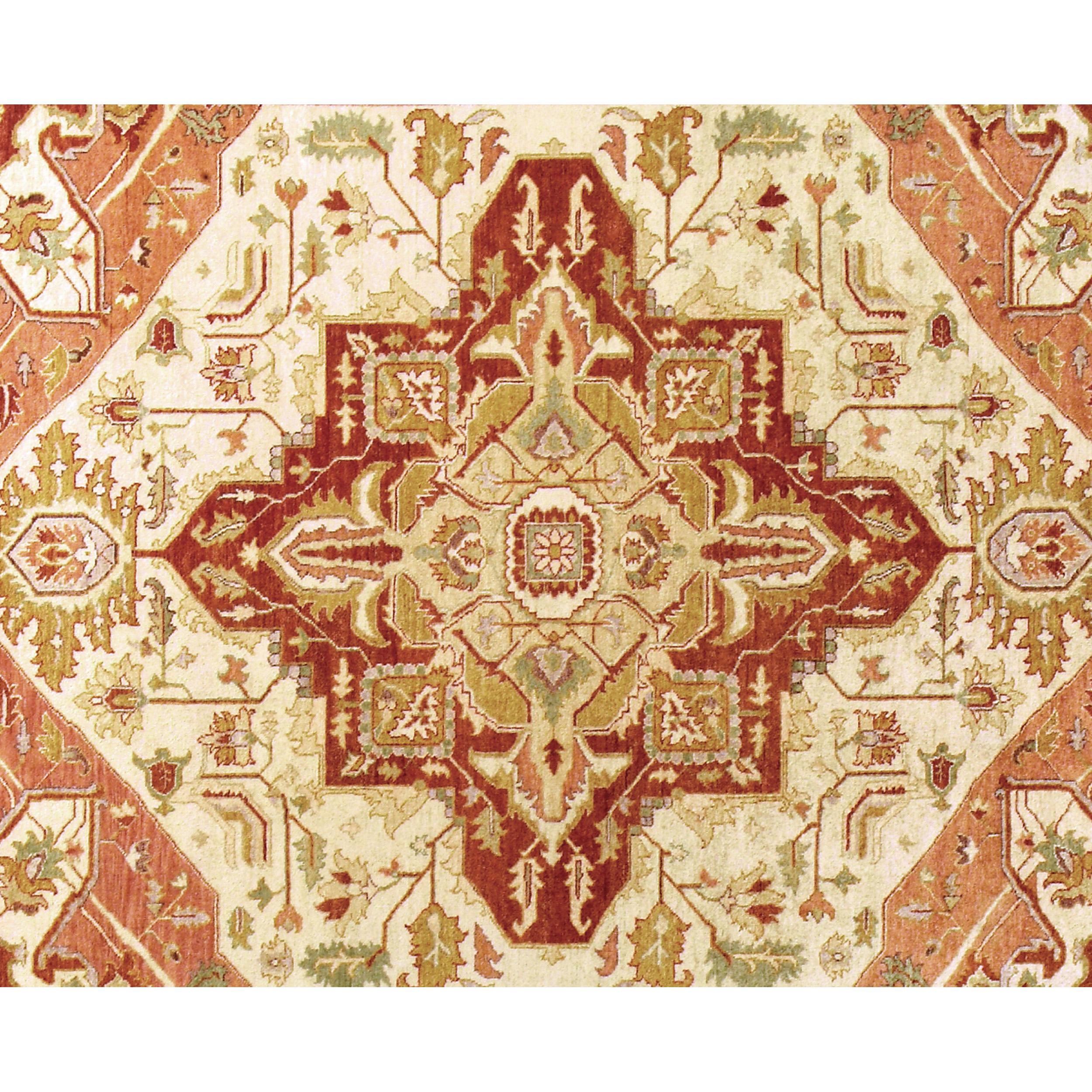 Heriz Serapi Luxury Traditional Hand-Knotted Serapi Cream and Light Gold 14x26 Rug For Sale