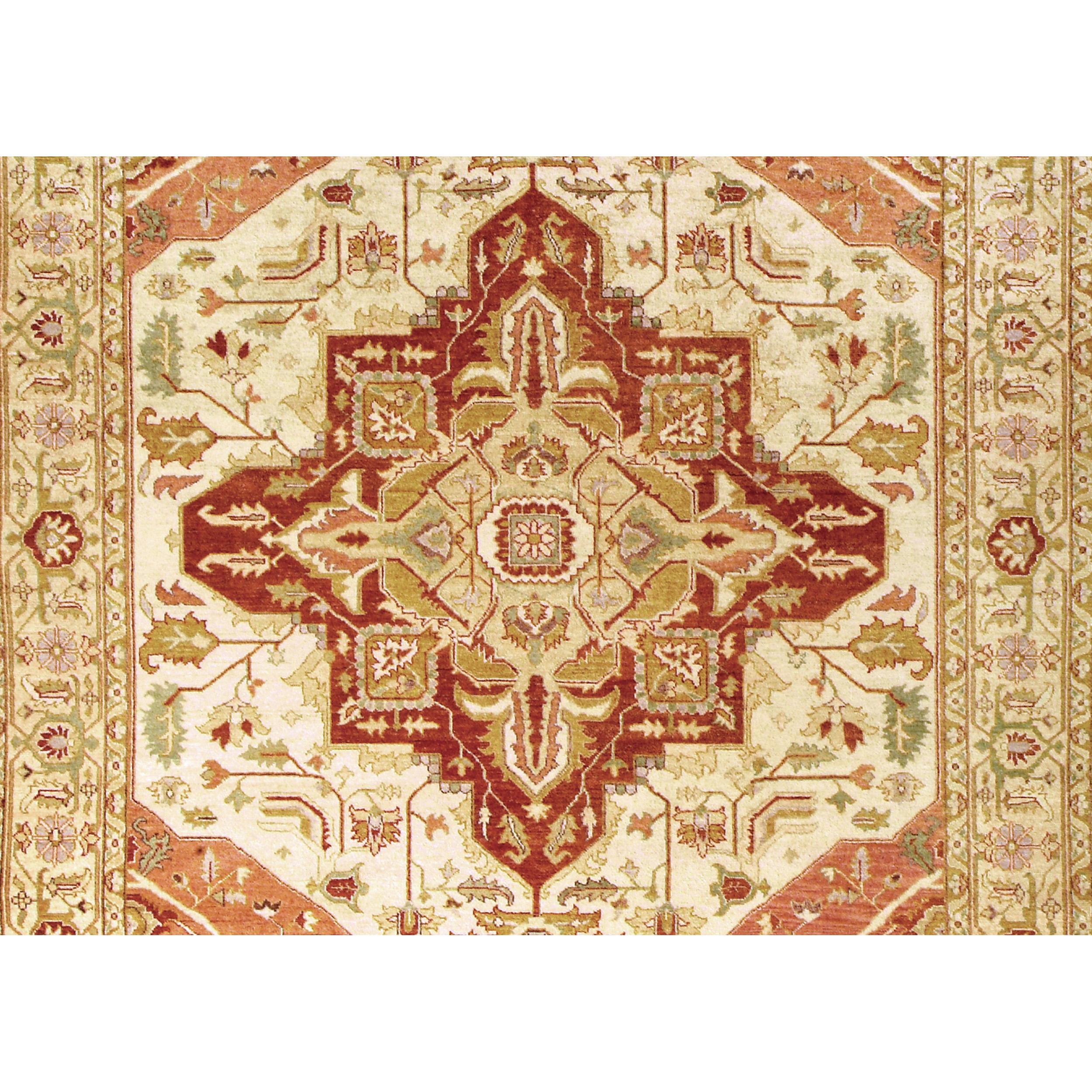 Chinese Luxury Traditional Hand-Knotted Serapi Cream and Light Gold 14x26 Rug For Sale