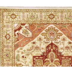 Tappeto tradizionale di lusso Serapi annodato a mano color crema e oro chiaro 16x28