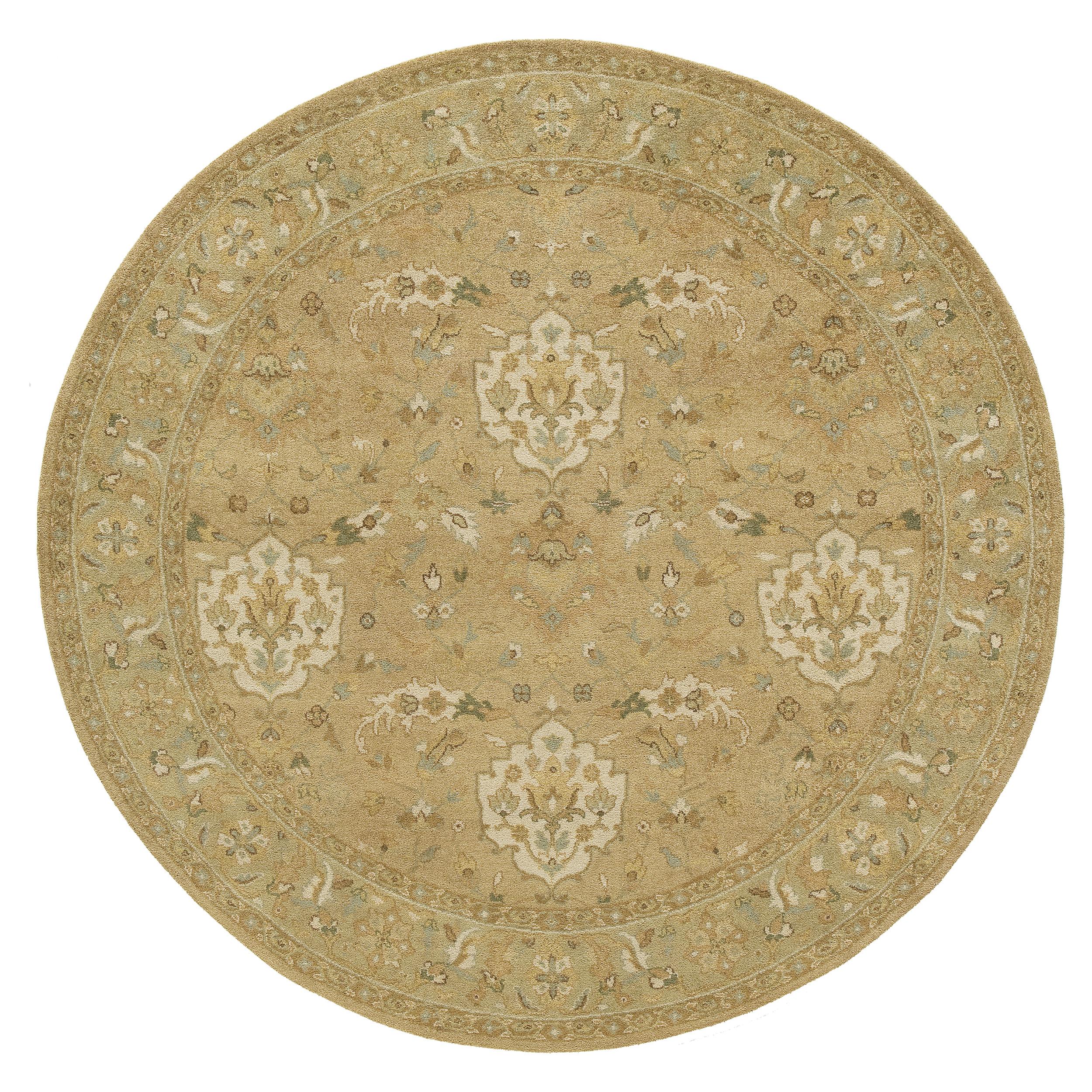 Luxury Traditional Hand-Knotted Shield Beige & Opal 12x12 Round Rug