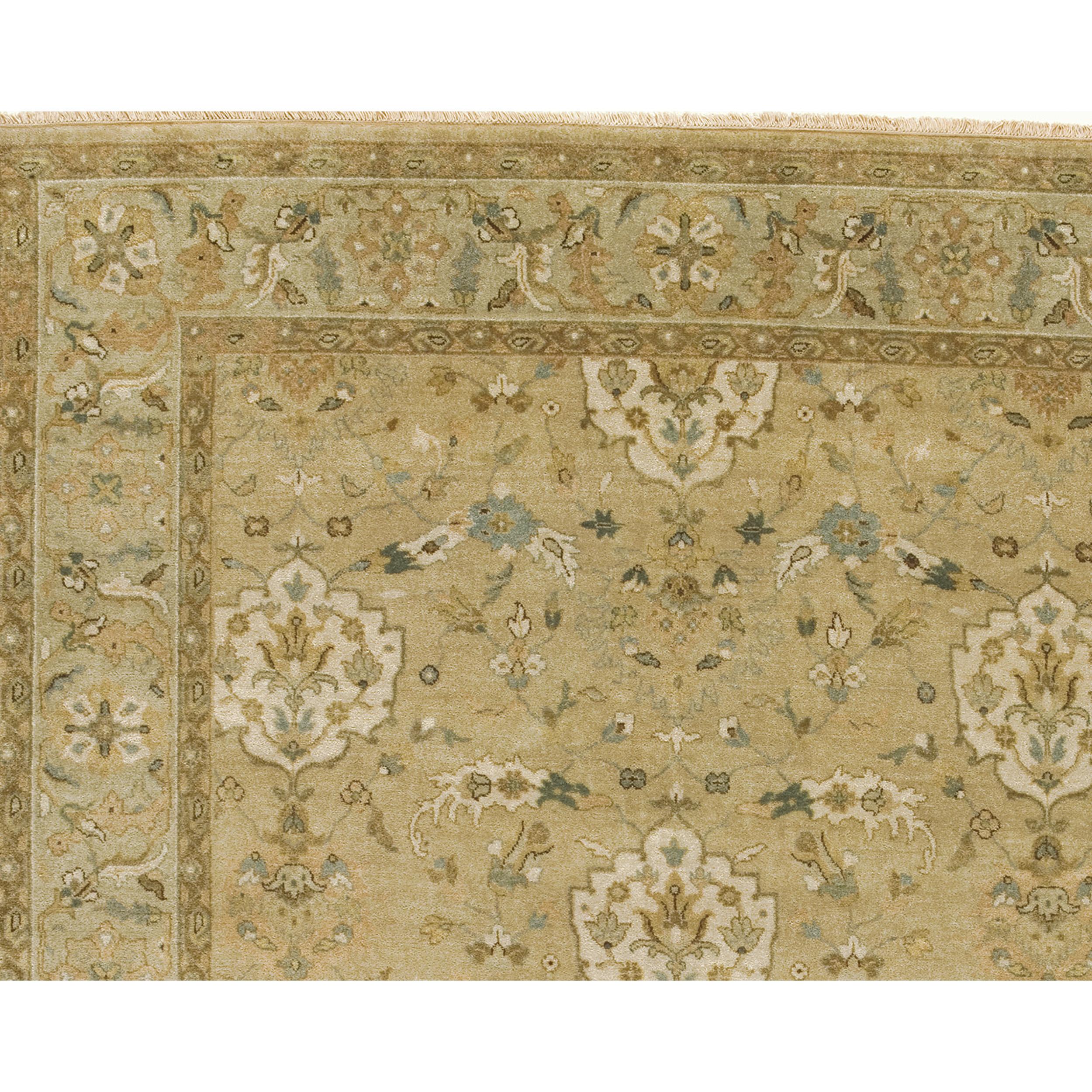 Meticulously crafted, this rug employs the most intricate traditional weaving techniques in India, guided by the expertise of skilled artisans. Crafted from the finest, most exquisite wools, renowned for their exceptional quality and softness. The
