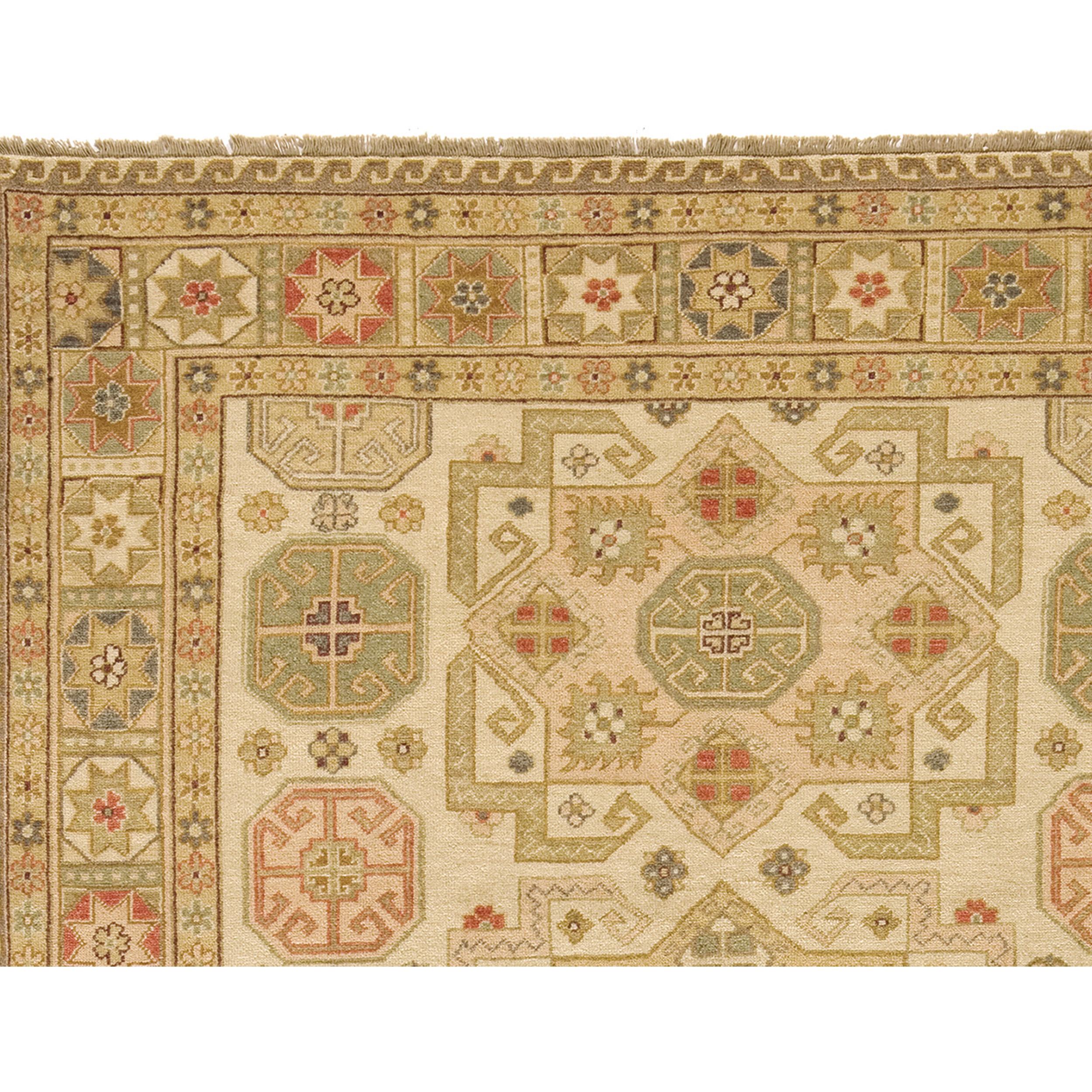 A luxurious traditional hand-knotted rug, which has been meticulously crafted, is made from the finest wool. This rug transcends its utilitarian purpose, becoming a work of art that delights the senses and harmonizes perfectly with a variety of home