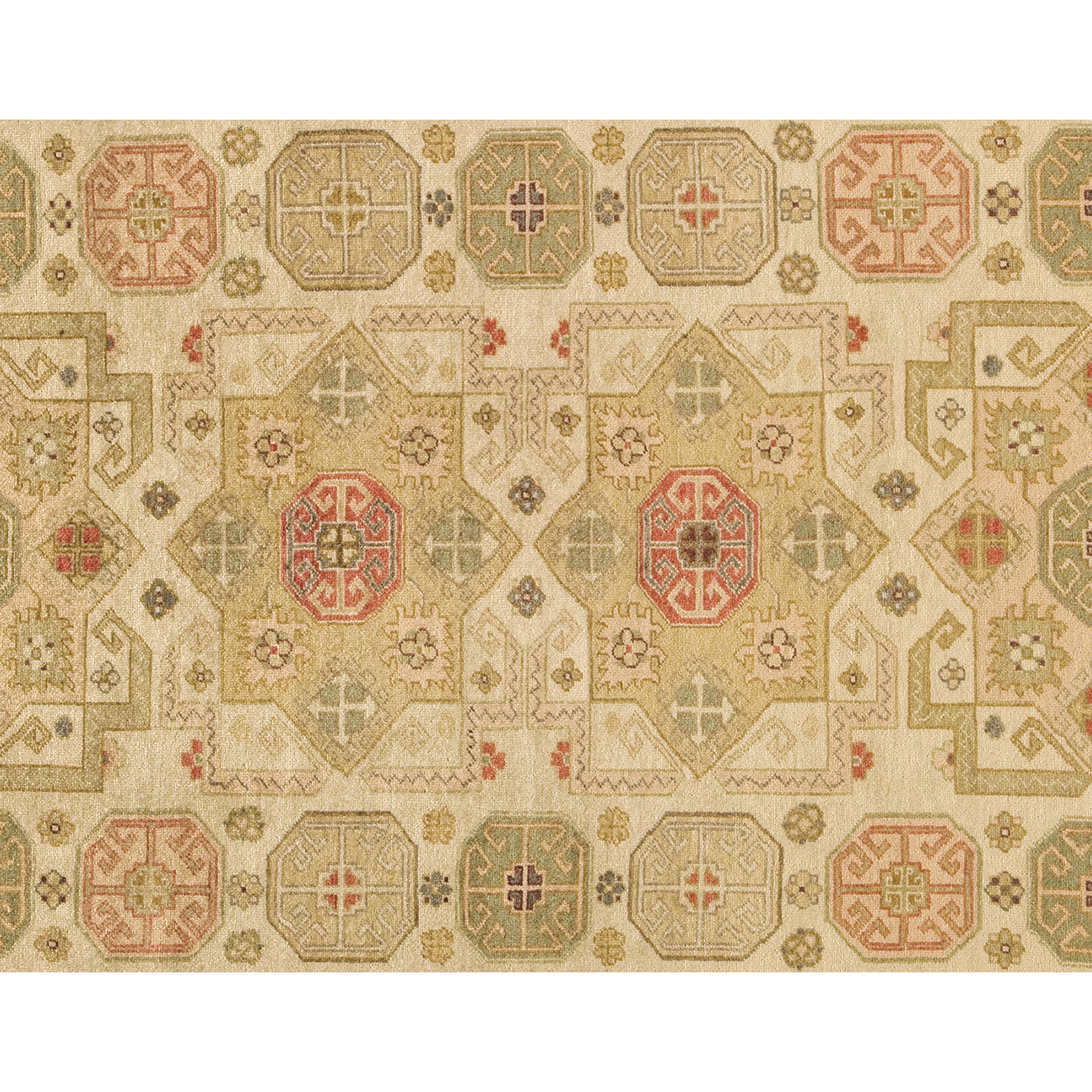 Luxuriöser traditioneller handgeknüpfter Schirwan-Teppich in Creme und Gold 14x26 (Chinesisch) im Angebot
