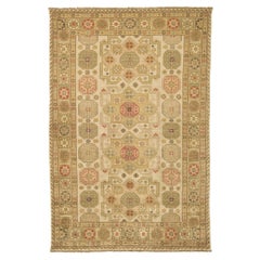 Luxuriöser traditioneller handgeknüpfter Schirwan-Teppich in Creme und Gold 14x26