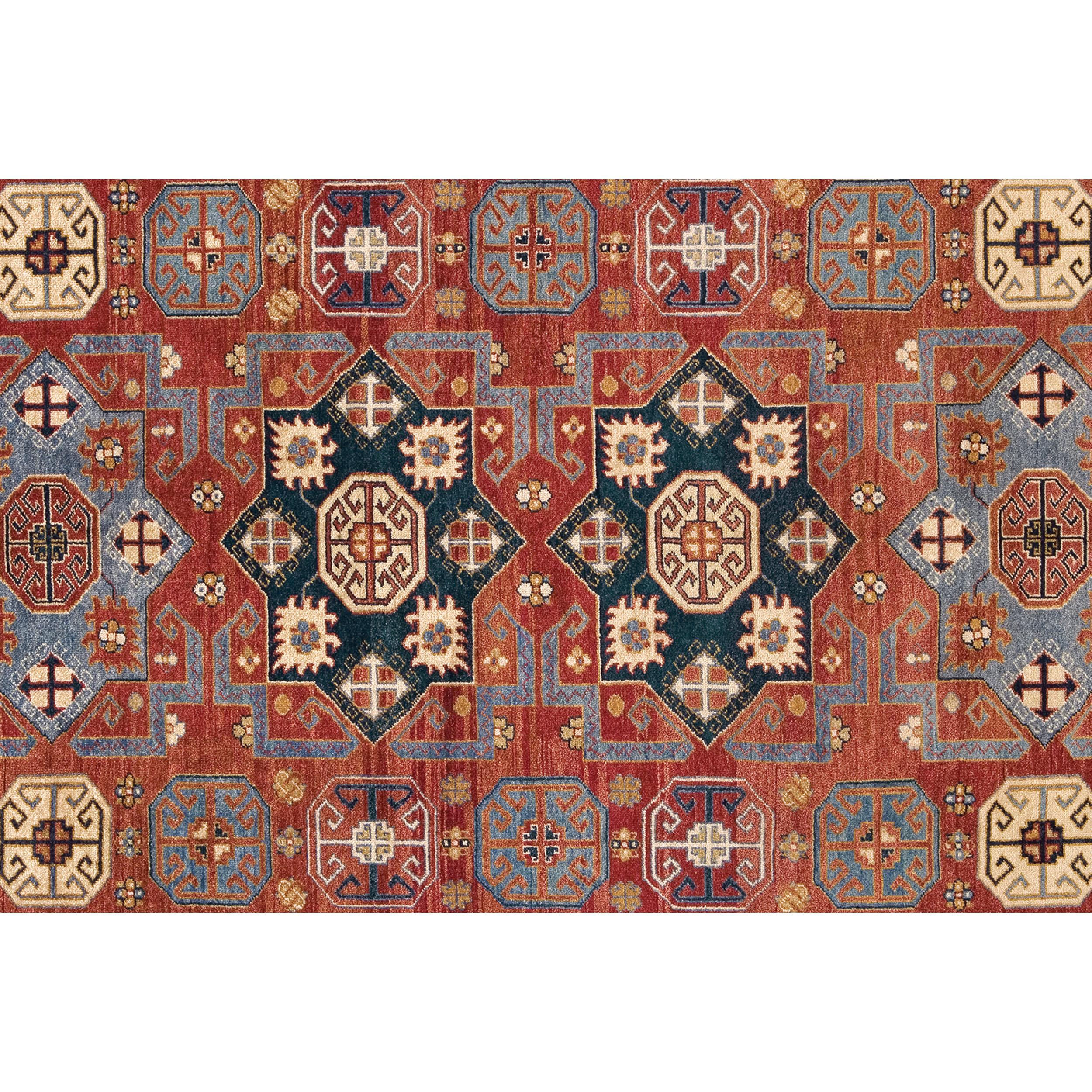 Chinese Luxury Traditional Hand-Knotted Shirvan Red and Navy 16x28 Rug For Sale