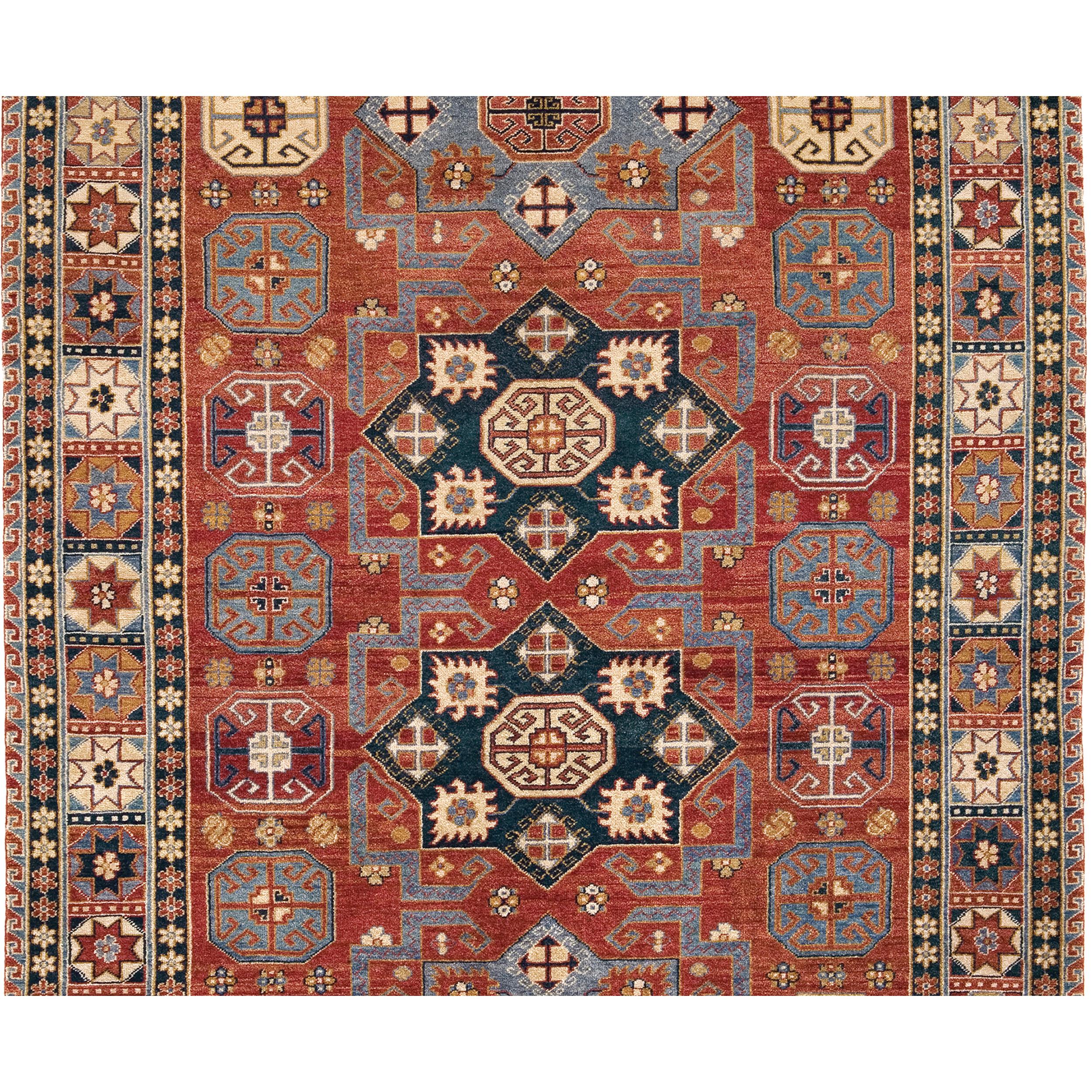 Luxuriöser traditioneller handgeknüpfter Schirwan-Teppich in Rot und Marine 16x28 (Handgeknüpft) im Angebot