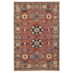Tapis Shirvan de luxe traditionnel noué à la main rouge et bleu marine 16x28