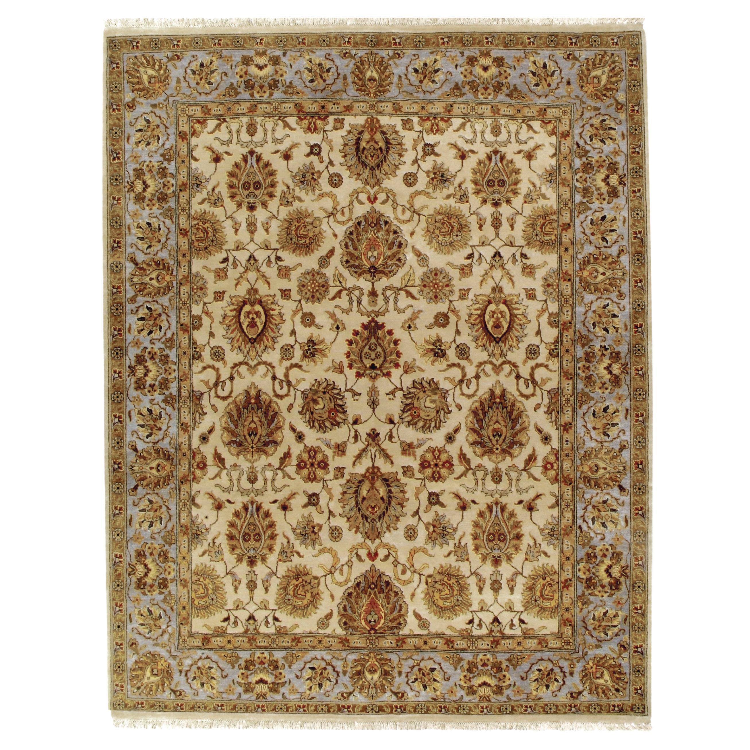 Luxury Traditional Hand-Knotted Sultanabad Ivory and Light Blue 10X14 Rug