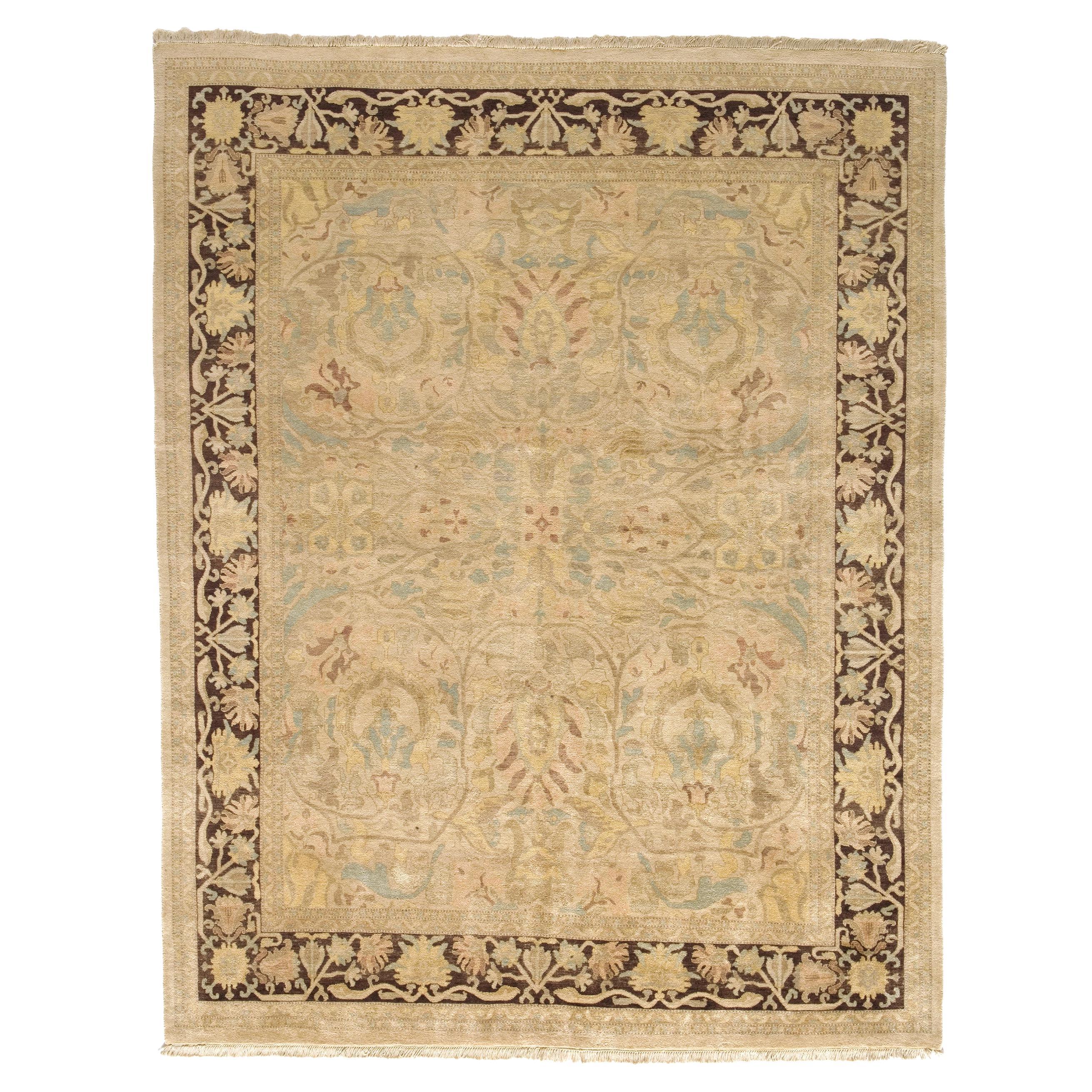 Luxury Traditional Hand-Knotted Sultanabad Ivory and Walnut 12x15 Rug For Sale