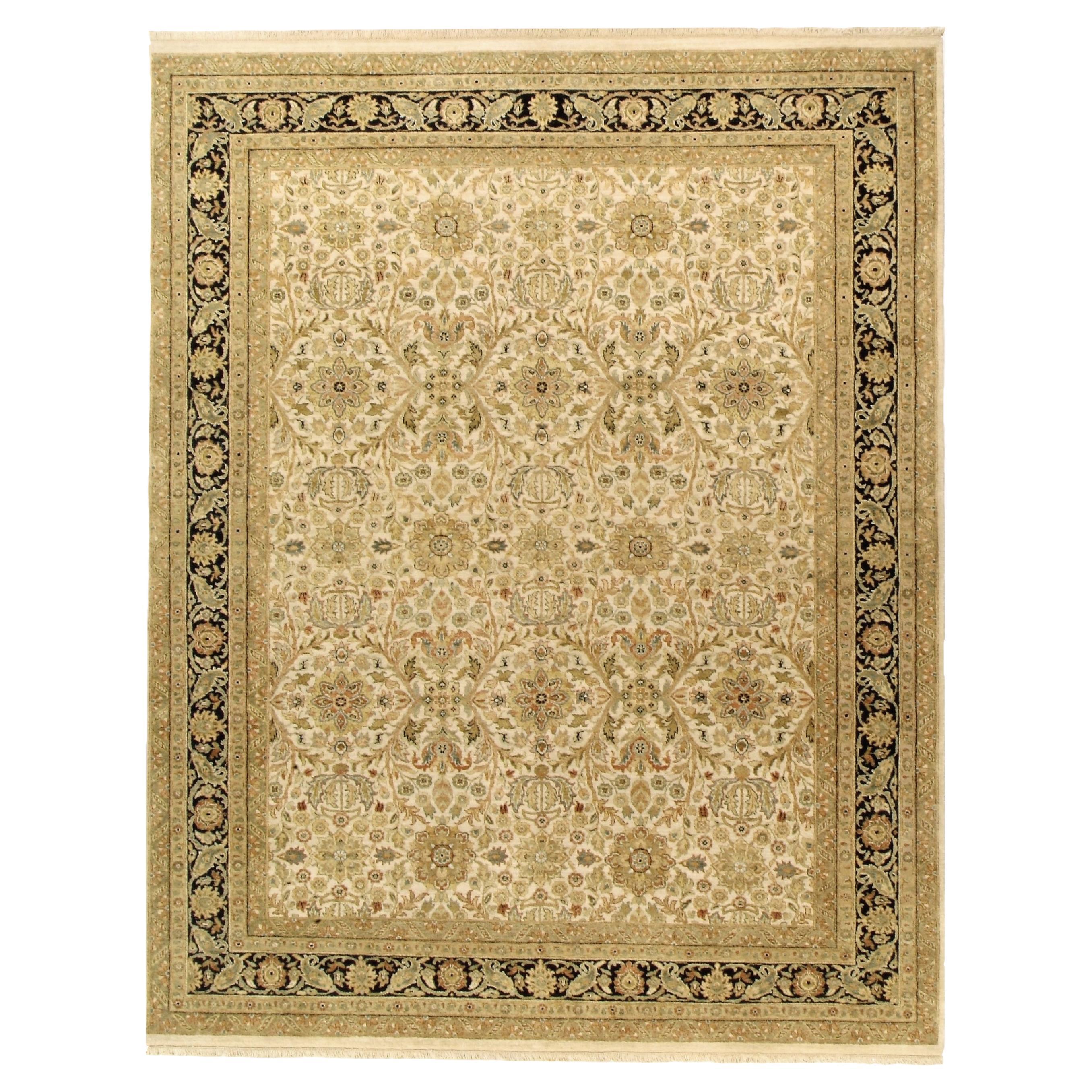 Luxury Traditional Hand-Knotted Sultanabad Ivory/Black 12x18 Rug For Sale