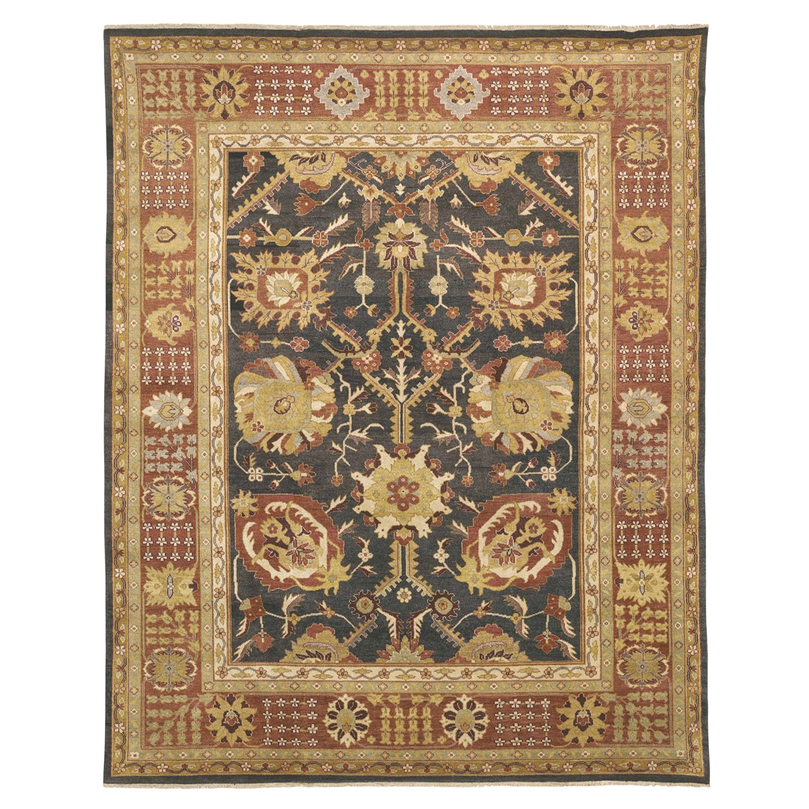 Luxury Traditional Hand-Knotted Tabriz Brown and Rust 14x26 Rug For Sale