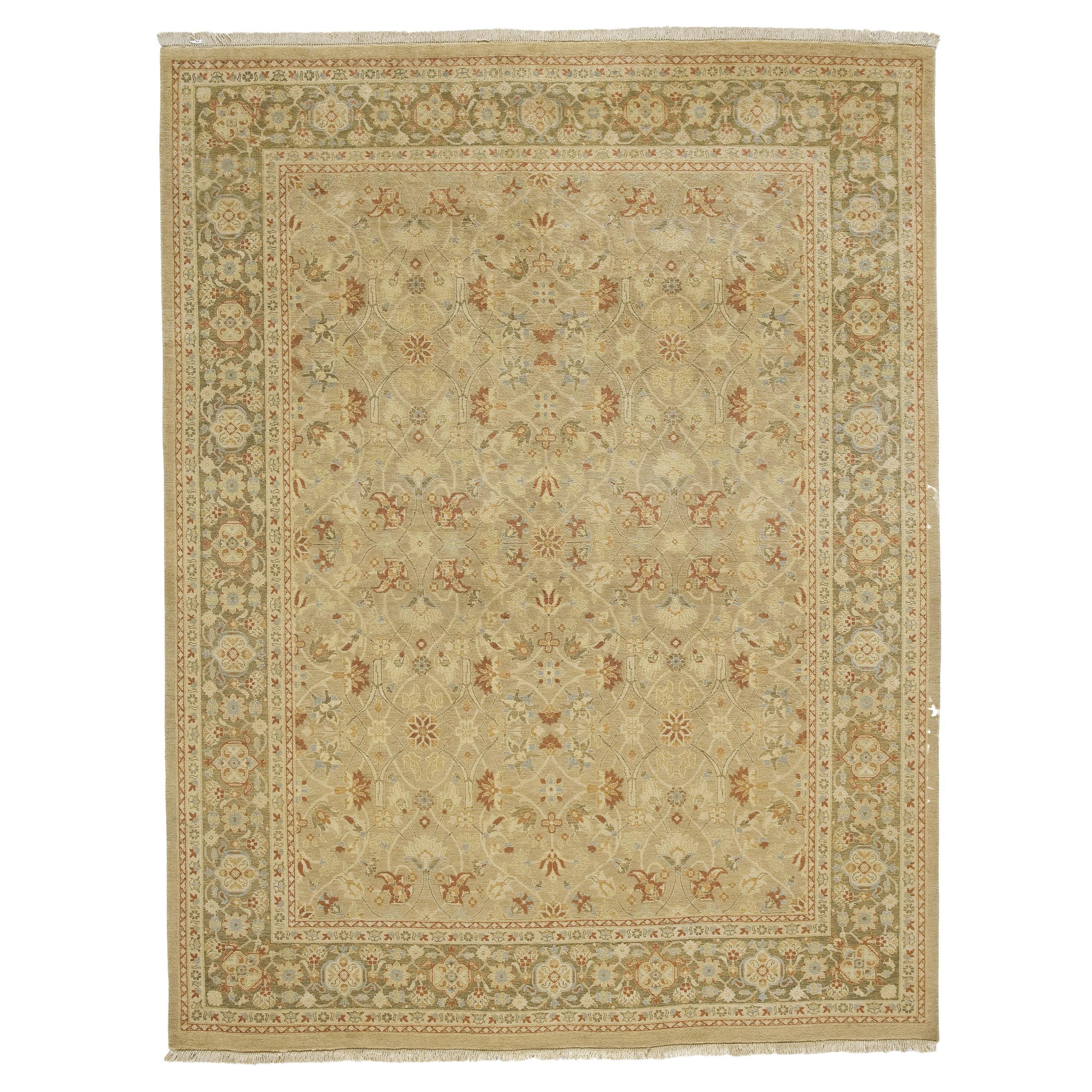 Luxury Traditional Hand-Knotted Tabriz Gold/Olive 12x18 Rug For Sale